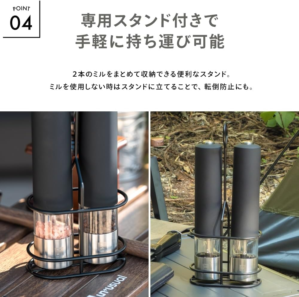 Takeda Corporation UN3-DSP45BK Electric Spice Mill Stand Set with Spices, Condiment Containers, Bottles, Black, 1.8 X 1.8 X 8.7 Inches (4.5 X 4.5 X 22 Cm) image number 2