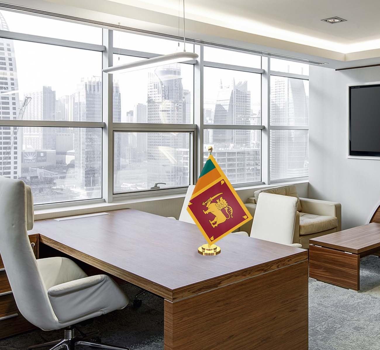 Sri Lanka Desk Small Flag Set,5&times;8 Inch Mini Sri Lankan Desktop Banner,12" Metal Solid Pole Decor,Tiny Digital Printed Polyester Banner with Golden Base image number 2