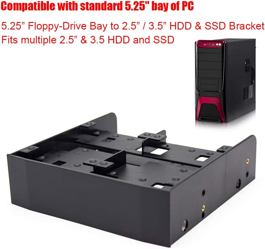 2.5/3.5 HDD/SSD to 5.25 Floppy Drive Bay Mounting Bracket for PC Black