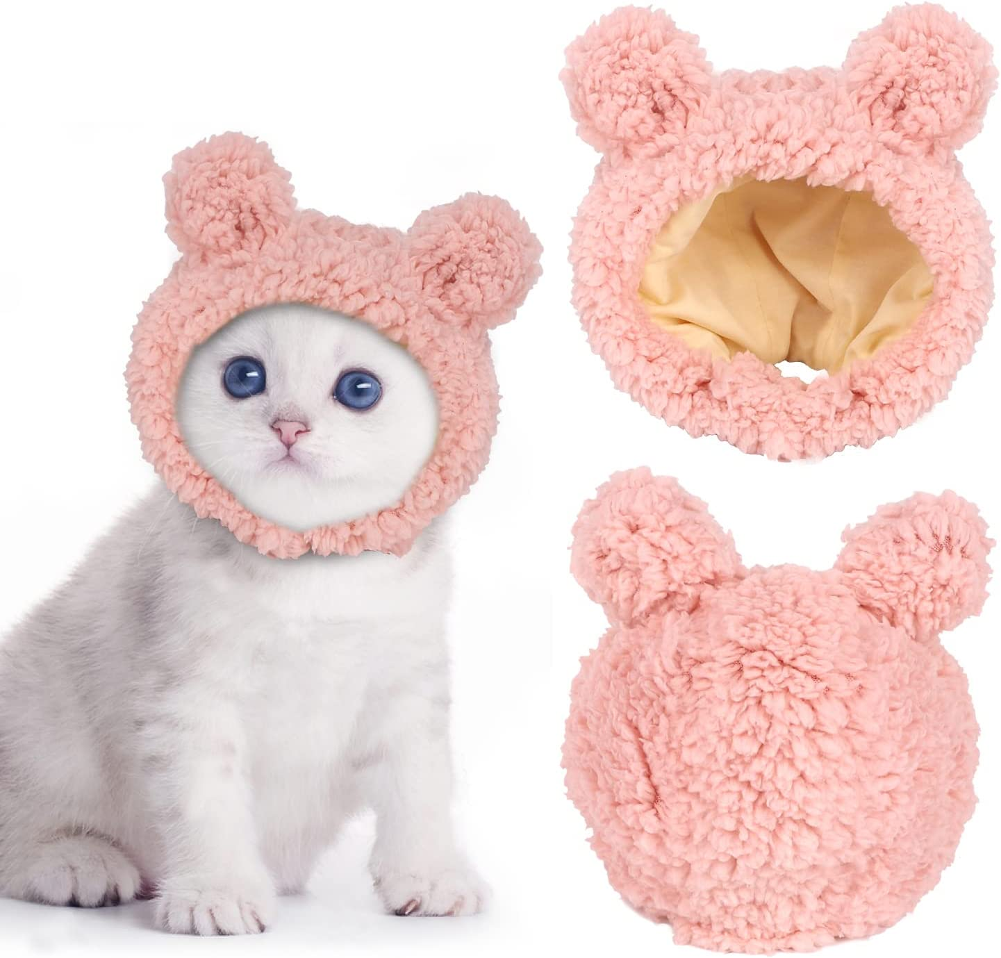 JOICEE Cute Cat Costume Warm Bear Hat for Cats Adjustable Soft Small Pet Headwear Bear Hat for Cat Puppy Dog (Pink) - Avocado Color image number 3