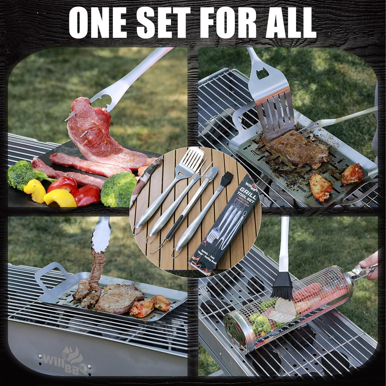 Willbbq 4-Piece BBQ Tool Set &ndash; Stainless Steel Grill Utensils with Tongs, Spatula, Fork & Brush &ndash; Heat-Resistant, Long Handle, Gift Ready image number 5