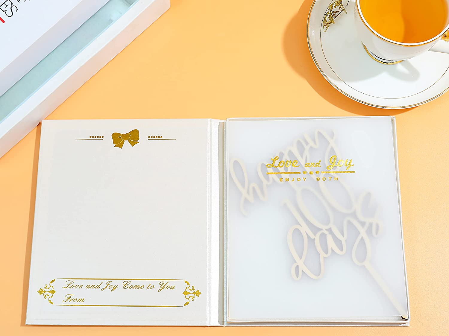 LOVENJOY Gift-Boxed Happy 100 Days Cake Topper, Baby Boy Girl One Hundred Days Party Cake Decoration, Rustic Wood image number 5