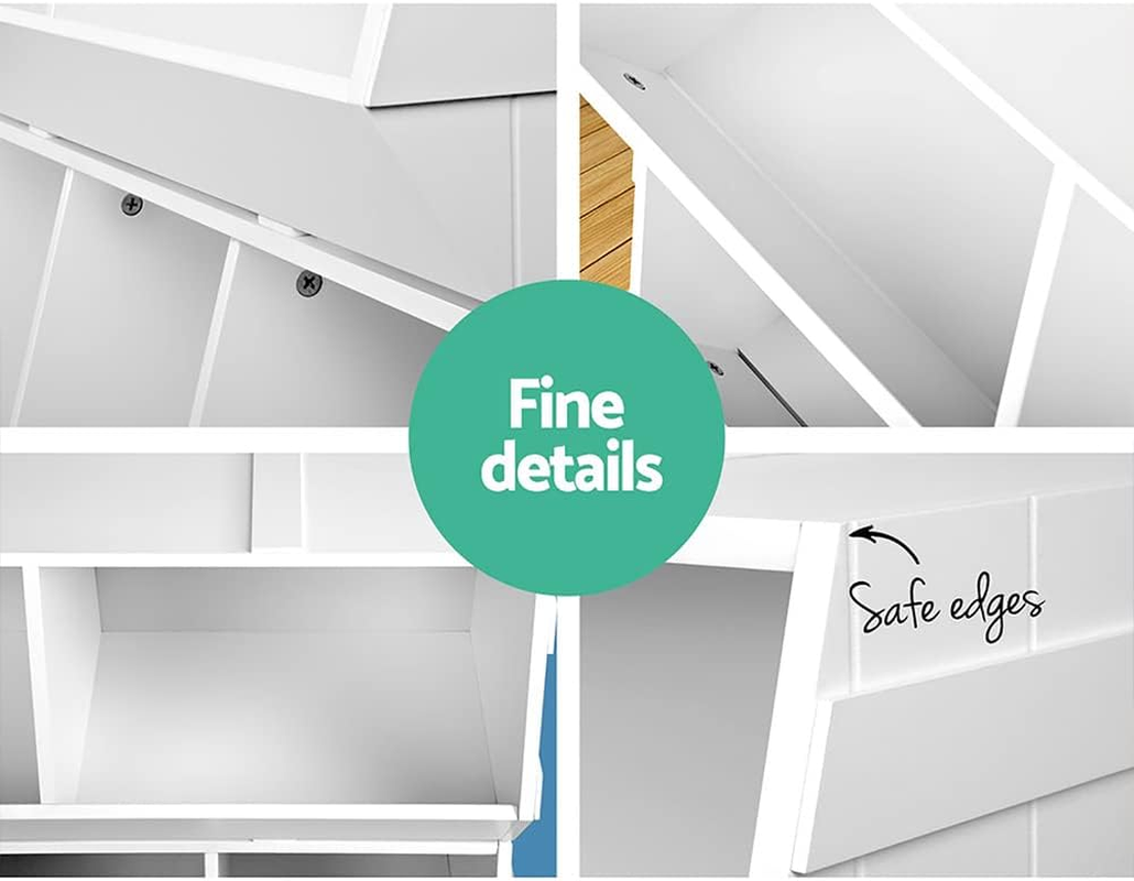 Keezi Kids Toy Box, Children Toys Storage Organiser Furniture Multifunctional Activity Play Living Room Bedroom Decor, MDF Stackable Construction White