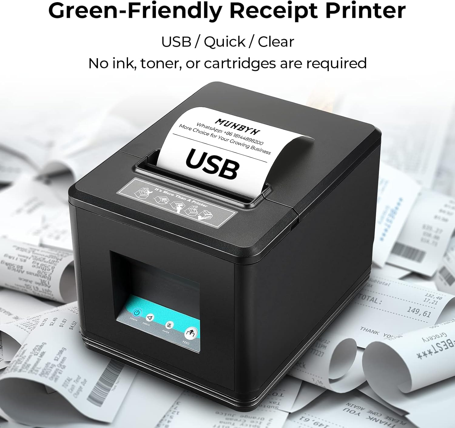 MUNBYN 80Mm USB Receipt Printer, POS Printer with Auto Cutter ESC/POS Command Support Windows Mac(Only USB Interface) image number 1