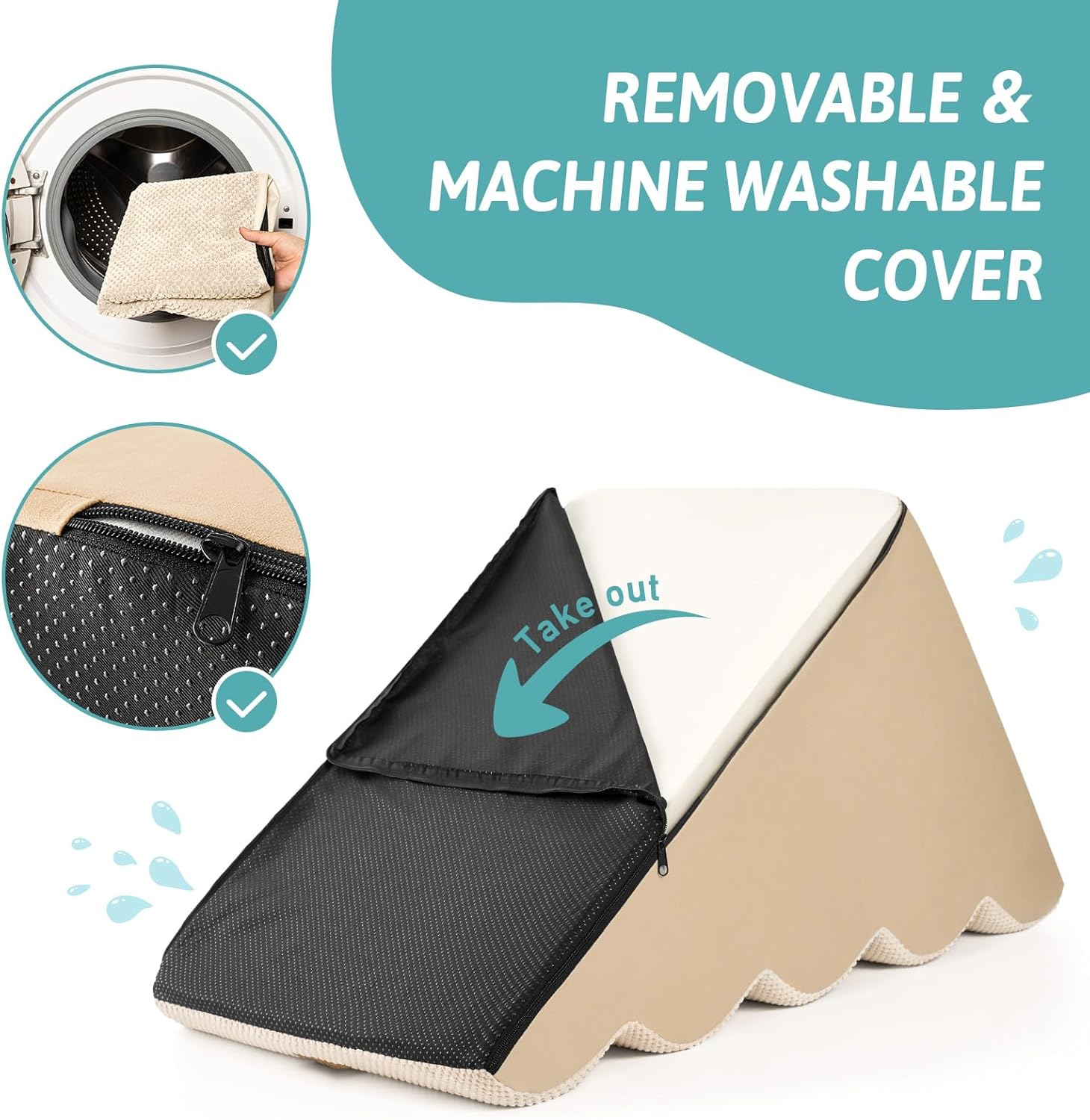 Cosy KISS Wide Dog Stairs for Large Dogs 50Cm Width, Dog Step for Small Dogs, Puppy or Cat, Medium Pet Ramp for High Bed or Car, High Density Foam Ladder, 50X84X57 Cm, Stable, 5 Step, Beige image number 5