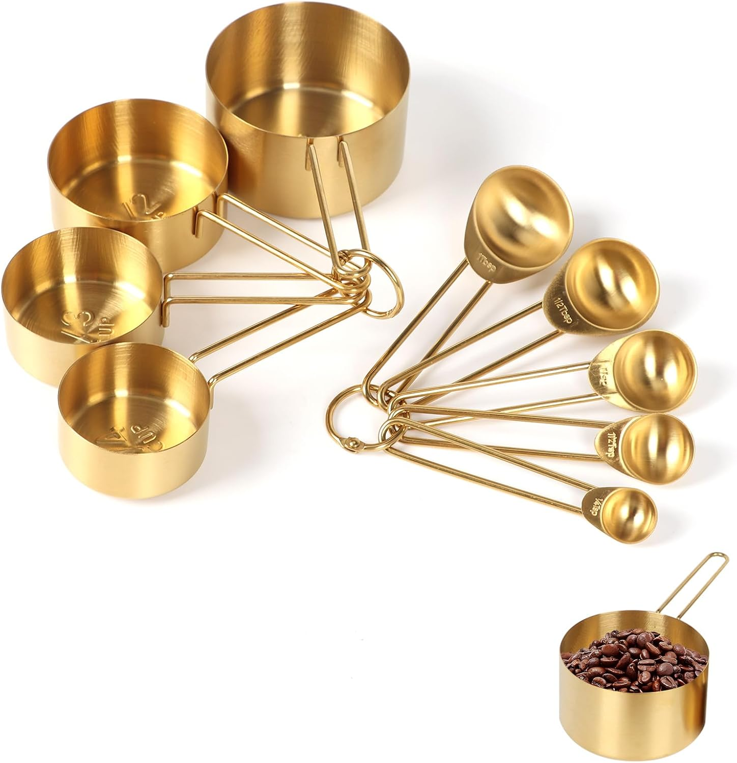 Gold Stainless Steel Measuring Cups and Spoons Set of 9, Premium Gold Kitchen Gadgets,4 Measure Cups and 5 Magnetic Measuring Spoons Set,2 Leveler for Liquid and Dry Ingredients Baking Cooking image number 2