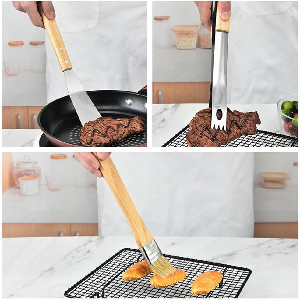10-Piece Folding Grill Tool Set with Wooden Handle &ndash; Stainless Steel BBQ Accessories with Storage Case for Camping, Tailgating & Outdoor Grilling image number 1