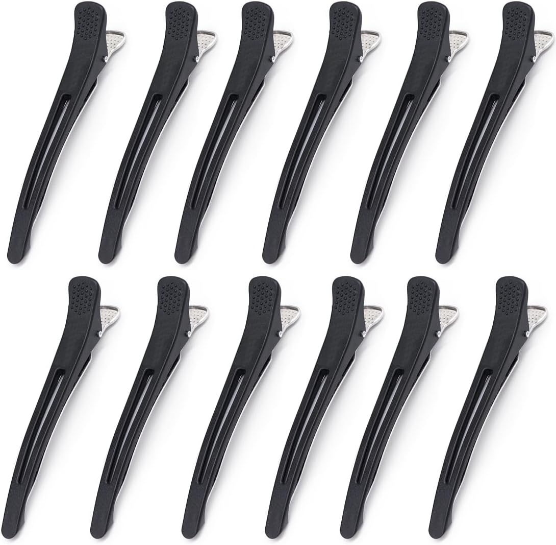 XUKZIMA 12 Hair Clips No Trace Hair Clips with Silicone Band Hair Clips for Styling and Cutting, Section Clips Hairdresser (Black) image number 2