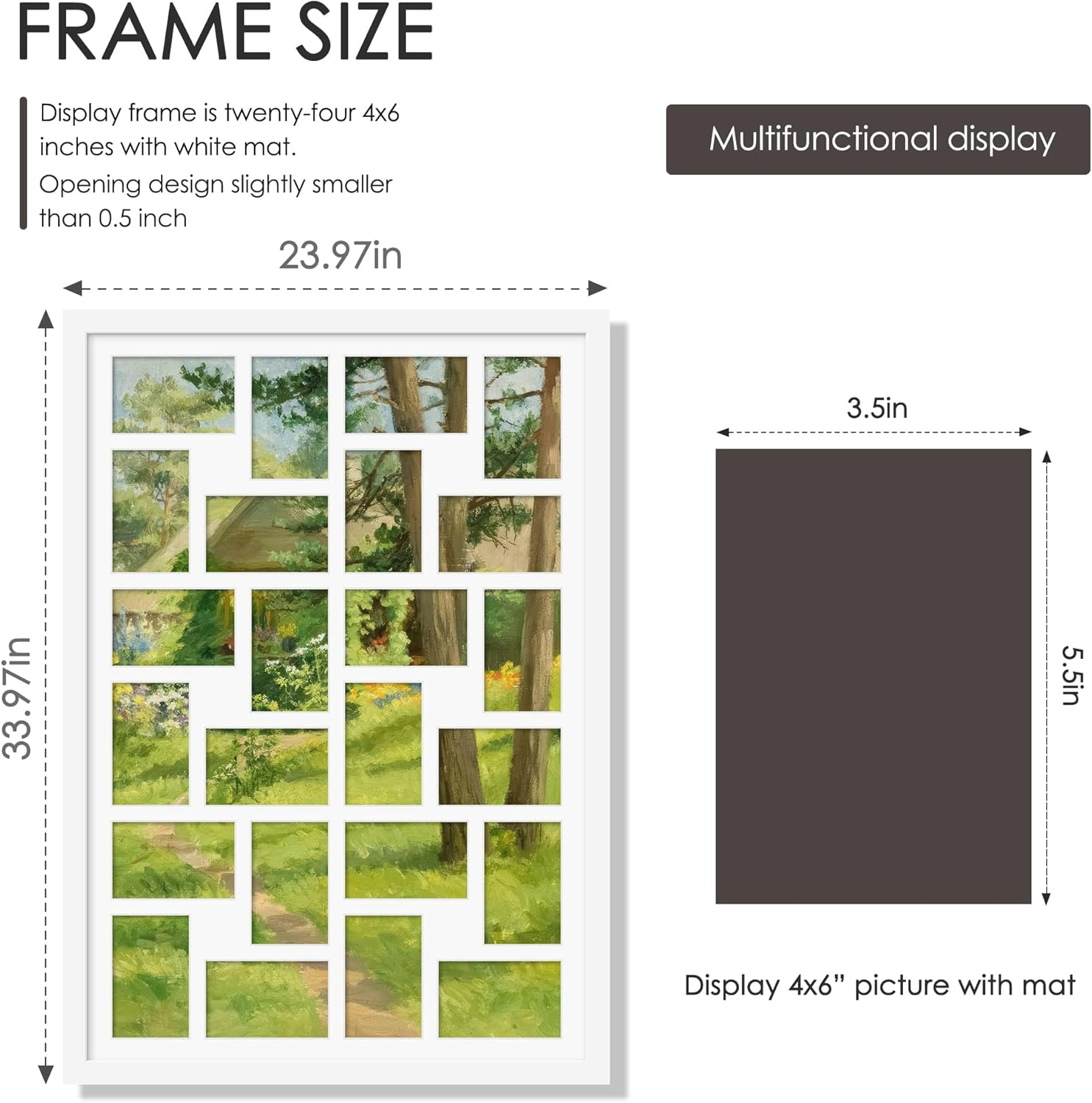 DUENPY 22X32 Collage Picture Frame 4X6 Picture Frames Collage Wall Decor Displays Twenty Four 4X6 Inch Photos Available Horizontal Wall Mounting Display and Vertical White