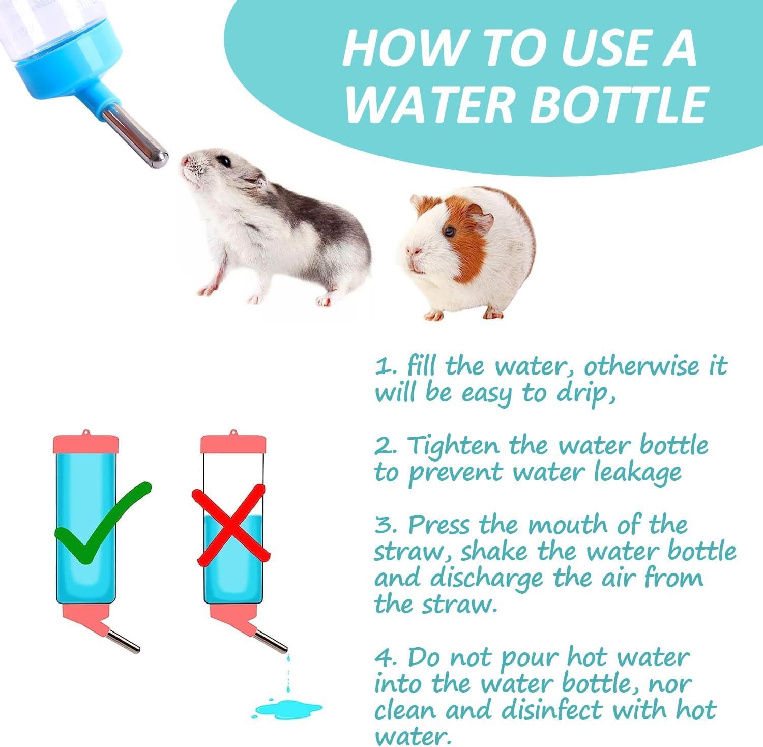 Rabbit Feeder and Water Dispenser Set, Hanging Hay Food Bin, 2 in 1, Food Bowl for Bunny, Chinchillas, Guinea Pigs and Other Small Animals, Keep Hay and Pellet Organized (Blue)