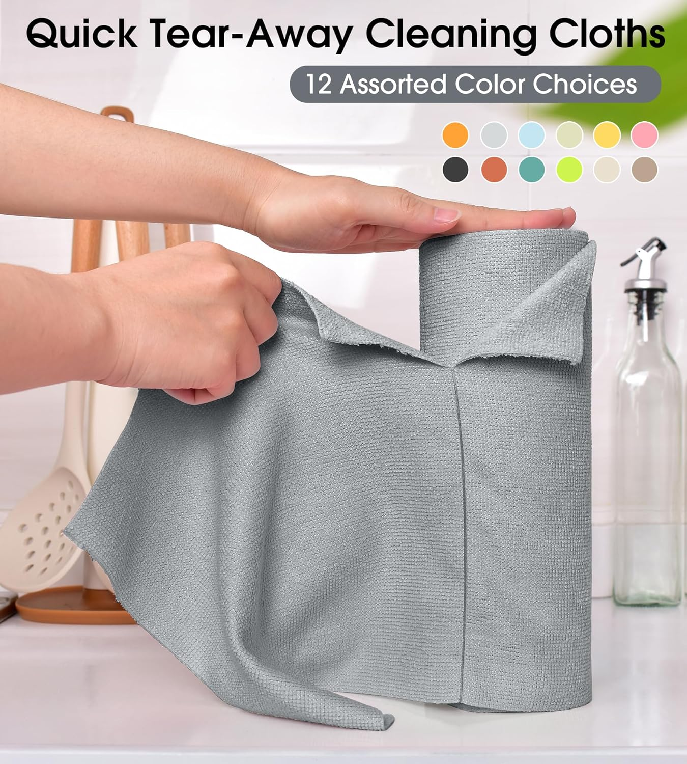 Kitchlife Microfiber Cleaning Cloth Roll - Tear-Away Reusable Microfiber Paper Towels, Lint-Free, Washable, 20 Sheets for Kitchen, Car, Dishes, and Sensitive Surfaces (Grey) - Black image number 3