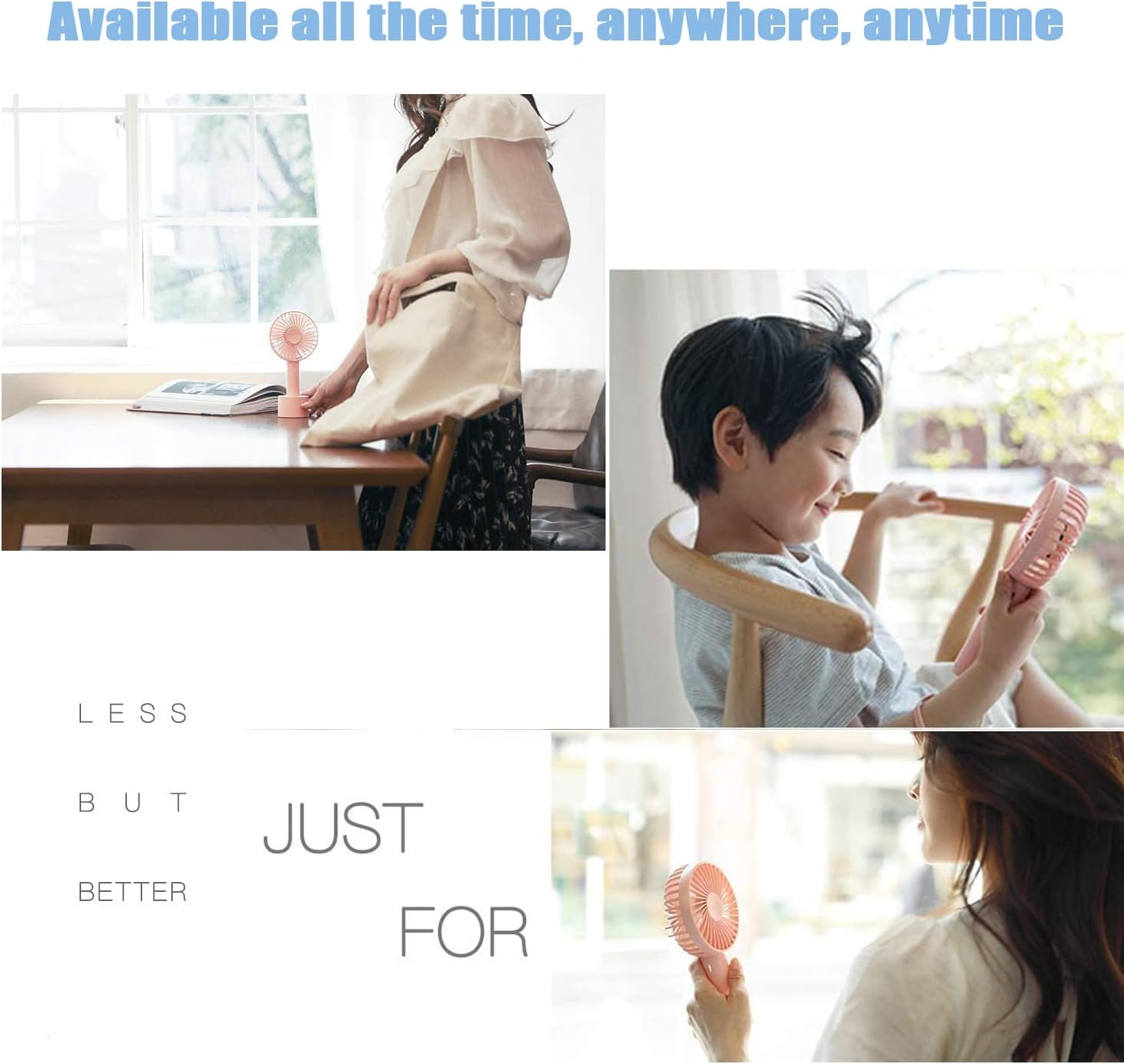 Mini Handheld Fan, Three-Blade Handheld Fan, Rechargeable Battery Powered, Strong Wind, Mini Handheld for Outdoor and Home (Pink) image number 5