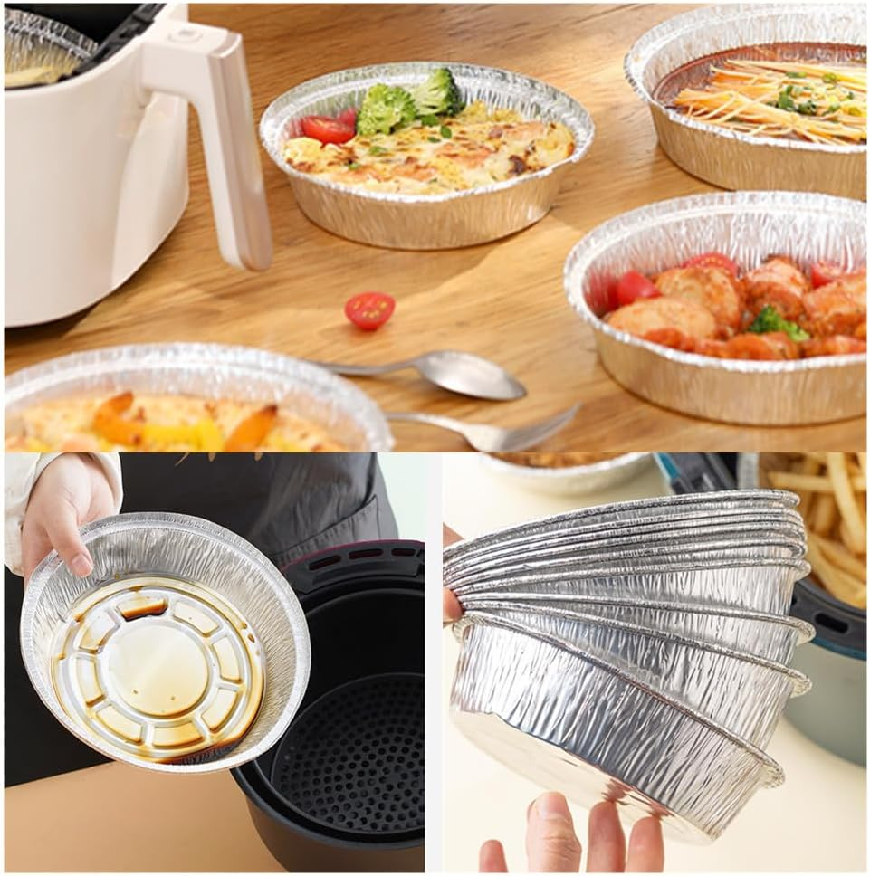 Aluminum Foil Plates round Tin Foil Pie Pans, 25Pcs Aluminum Pie Pans, Cuicanfla Foil Tart Pan, Non-Stick Air Fryer Pan Oil-Proof Water-Proof Aluminum Foil Tin Box,Cookware for Baking Roasting Frying image number 4