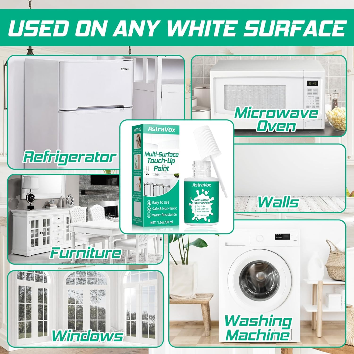 Astravox White Enamel Touch up Paint, Multi-Surface White Touch up Paint for Wall Furniture Appliance Tile Cabinet Bath, Interior and Exterior Repair Scratches, Waterproof, Easy to Use (Semi-Gloss) image number 2