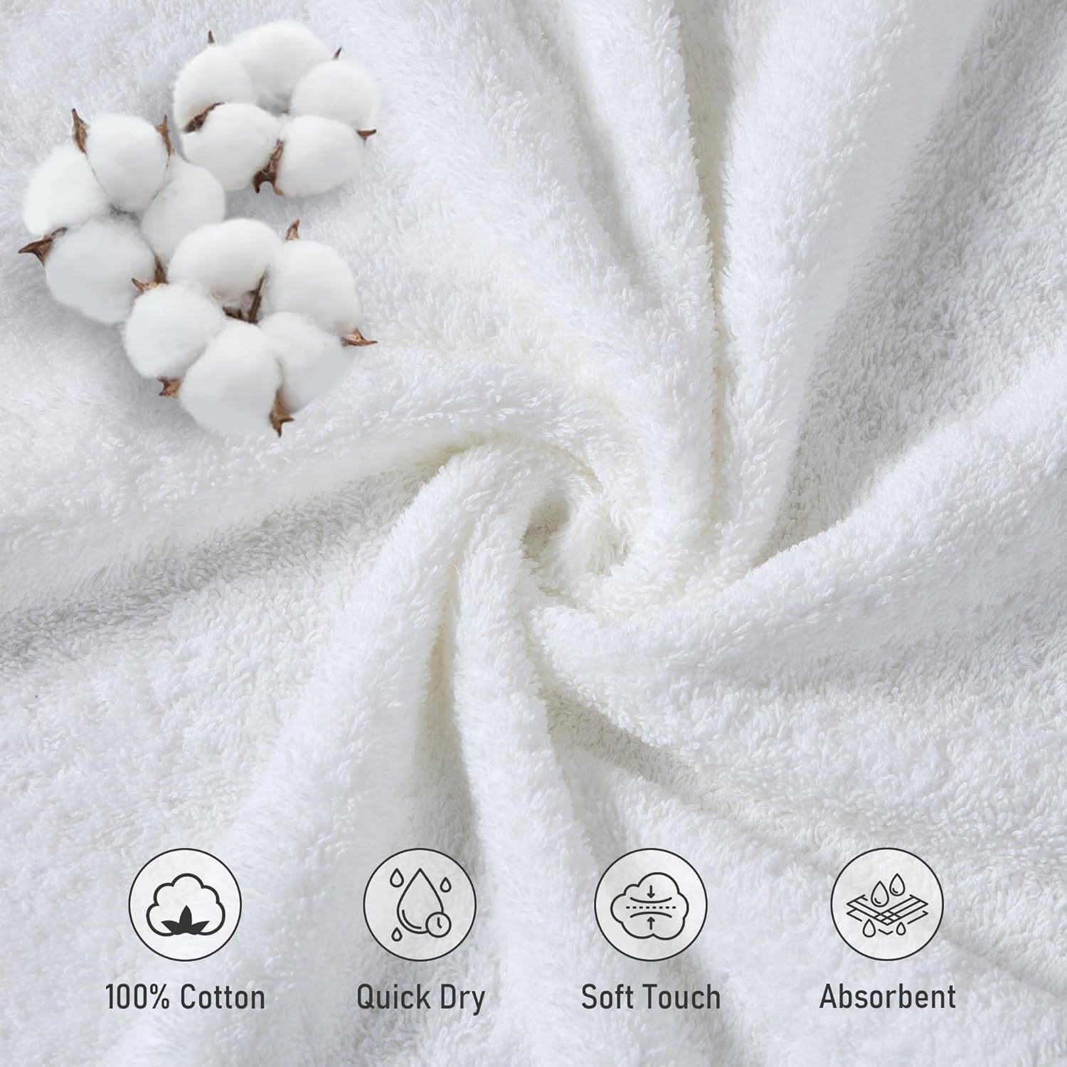 LINENOVA 100% Cotton Bath Towels 2 Pack - Premium 450GSM Soft & Lightweight Towel Set, Quick Dry & Absorbent Bathroom Towels, Ideal for Hotel, Spa and Gym Use (65X130Cm, White) image number 4