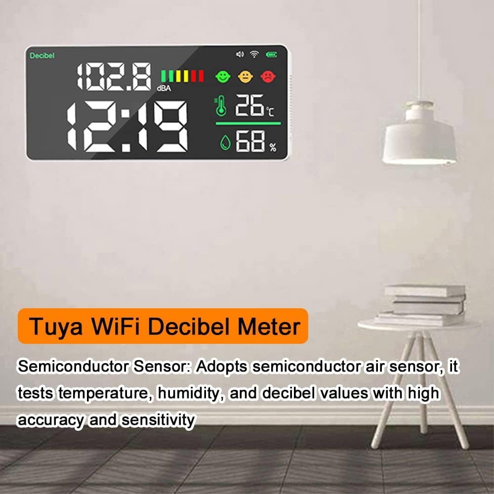 Tuya Wifi Decibel Meter 4In1 Temperature Humidity Decibel Test Alarm Clock 11Inch LED Color Display Tuya Intelligent Linkage APP Control Noise Decibel Meter image number 5