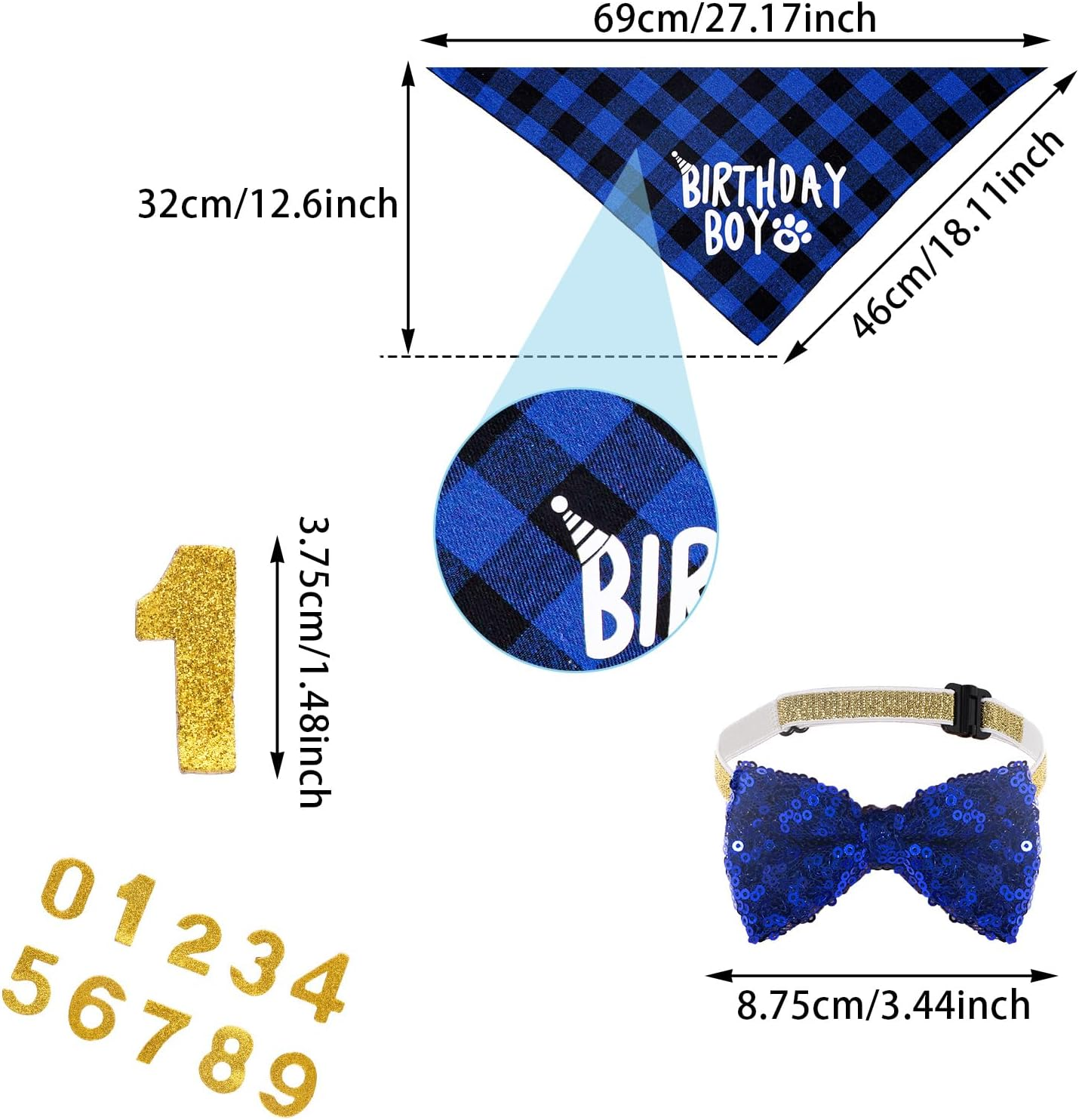 Dog Birthday Hat Bandana Set, 5 Pieces Dog Birthday Bandana Hat with 10 Bling Numbers and Happy Birthday Banner for Small, Medium and Large Dogs, Dog Birthday Decoration image number 5