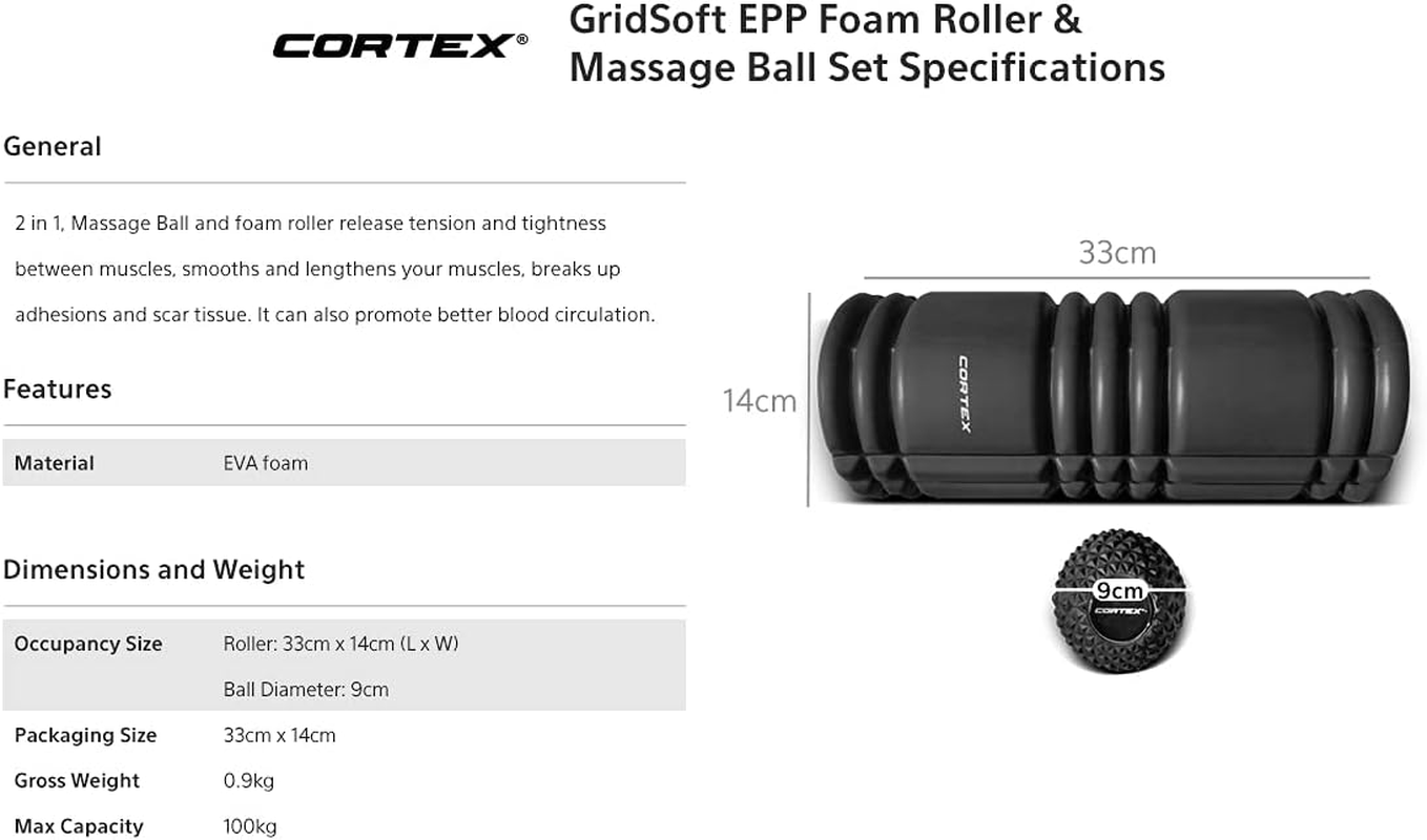 Cortex Gridsoft EPP Foam Roller & Massage Ball Set (33 * 15Cm) image number 5