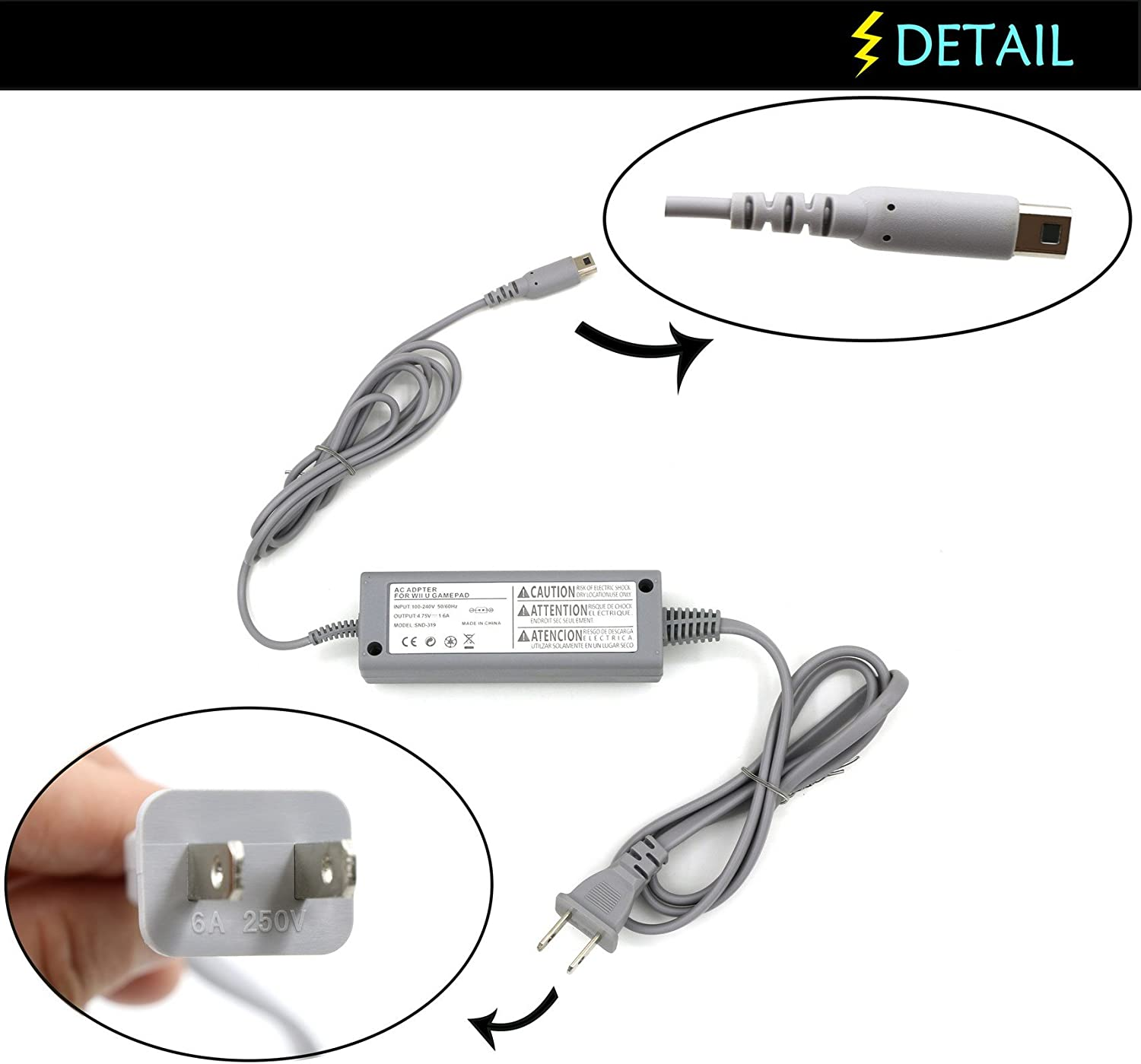 Wiiu Gamepad Charger - Power Supply Cord AC Adapter for Nintendo Wiiu Gamepad, Interchangable Wii Controller Charger, YOUSHARES image number 1