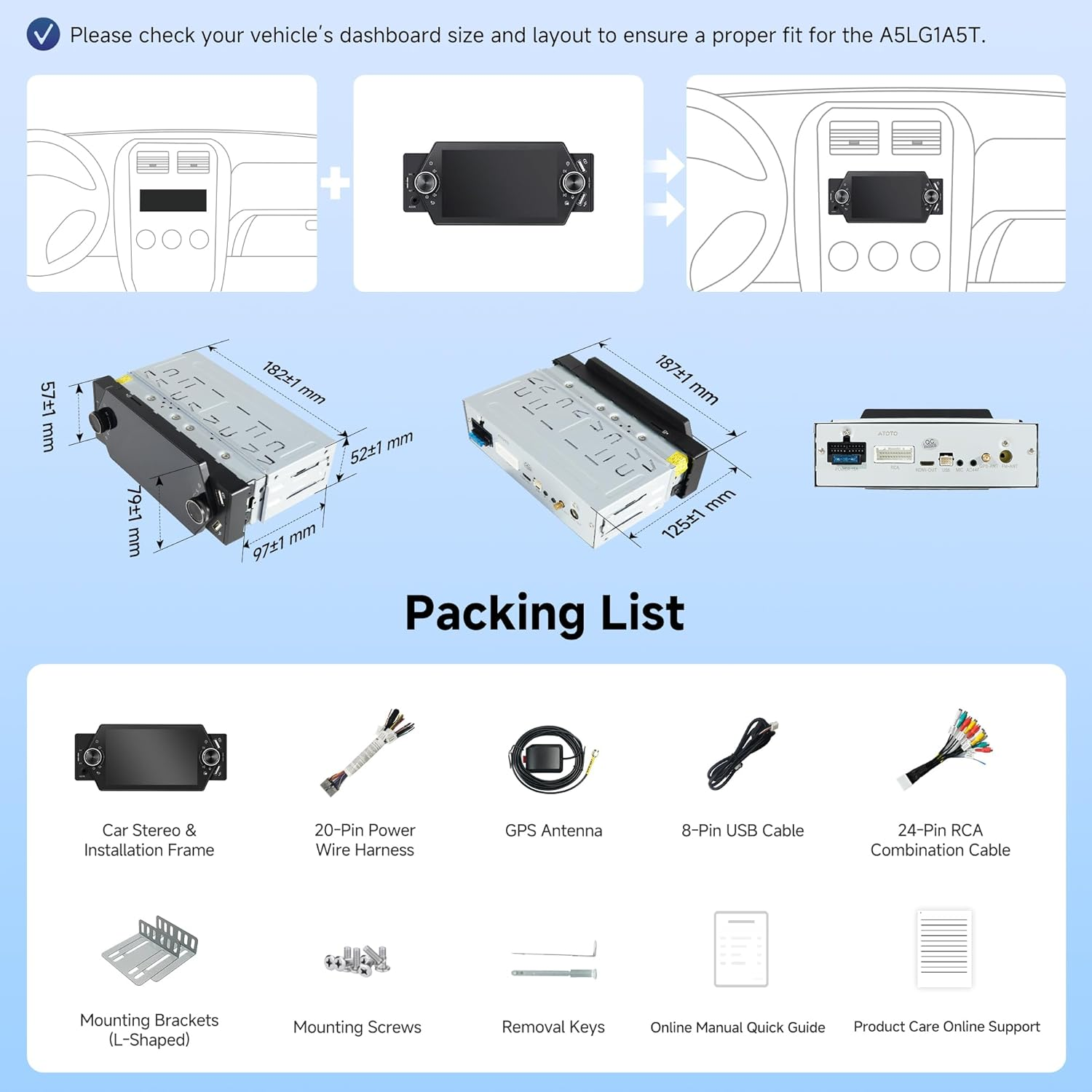 Single Din Car Stereo Wireless Carplay&Android Auto, 5-Inch Android Head Unit with Wifi/Bluetooth, USB QC 2.0 Fast Charging, GPS Tracking, Aux-In, Micro SD Card Slot, LRV, SWC, A5LG1A5T image number 6