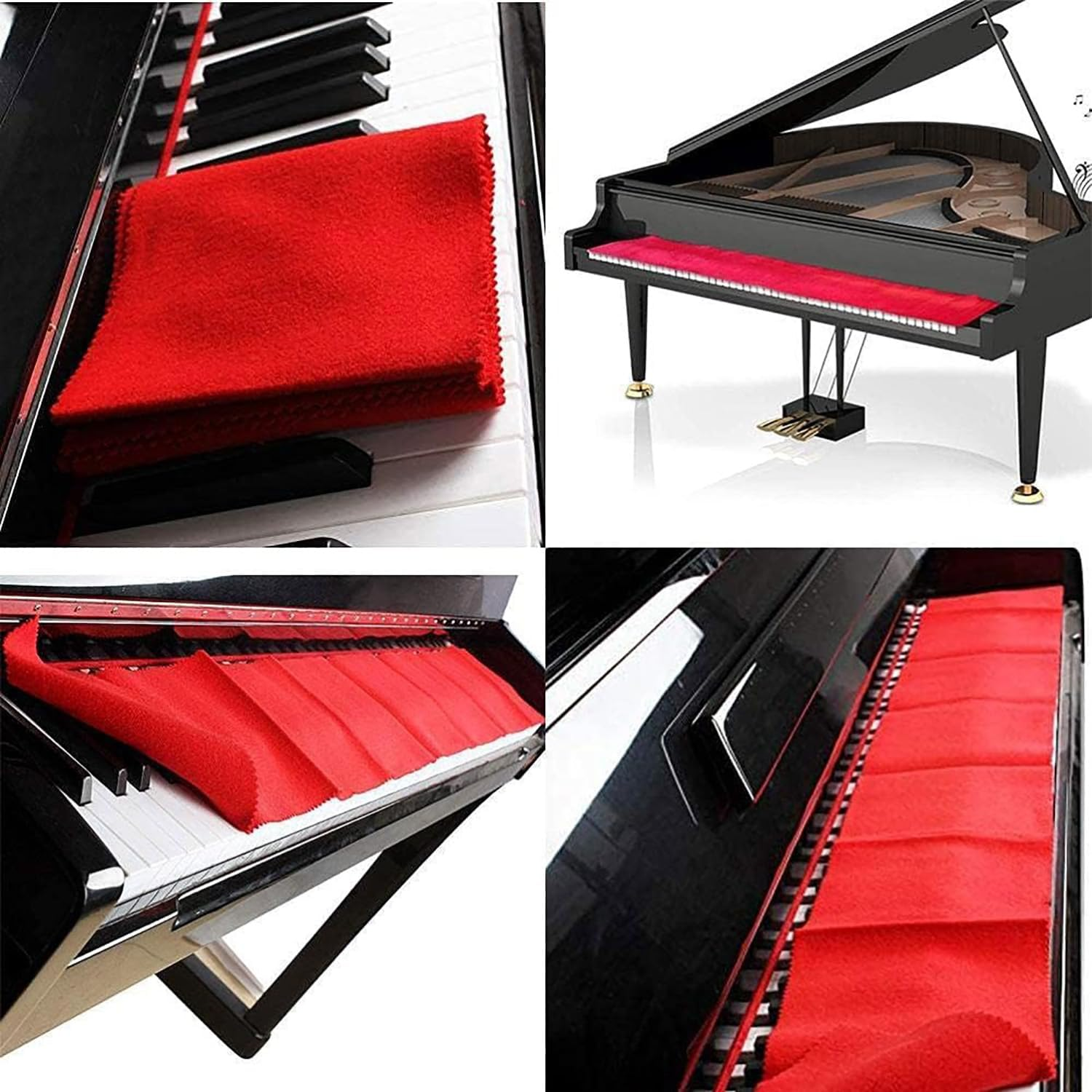 【The Best Deal】Soft Red Piano Keyboard Dust Cover, 88 Keys Protective Cover Cloth 50 * 6 Inch Washable Dust Dirt Scratch Wear Proof Key Cover for Electronic Keyboard, Digital Piano Cleaning Care image number 2