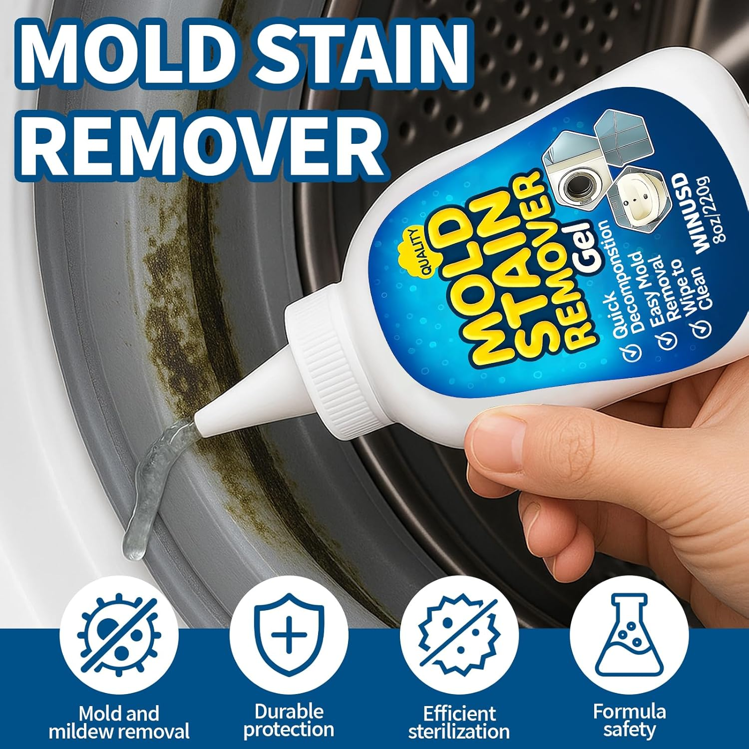 8OZ Active Mold Stain Remover Gel Cleaner for Washing Machine Seal, Bathroom Grout, Shower Caulk, Tile, Walls, Toilet Bowl, Sink, Silicone - Effortless Application, Long-Lasting Protection image number 1