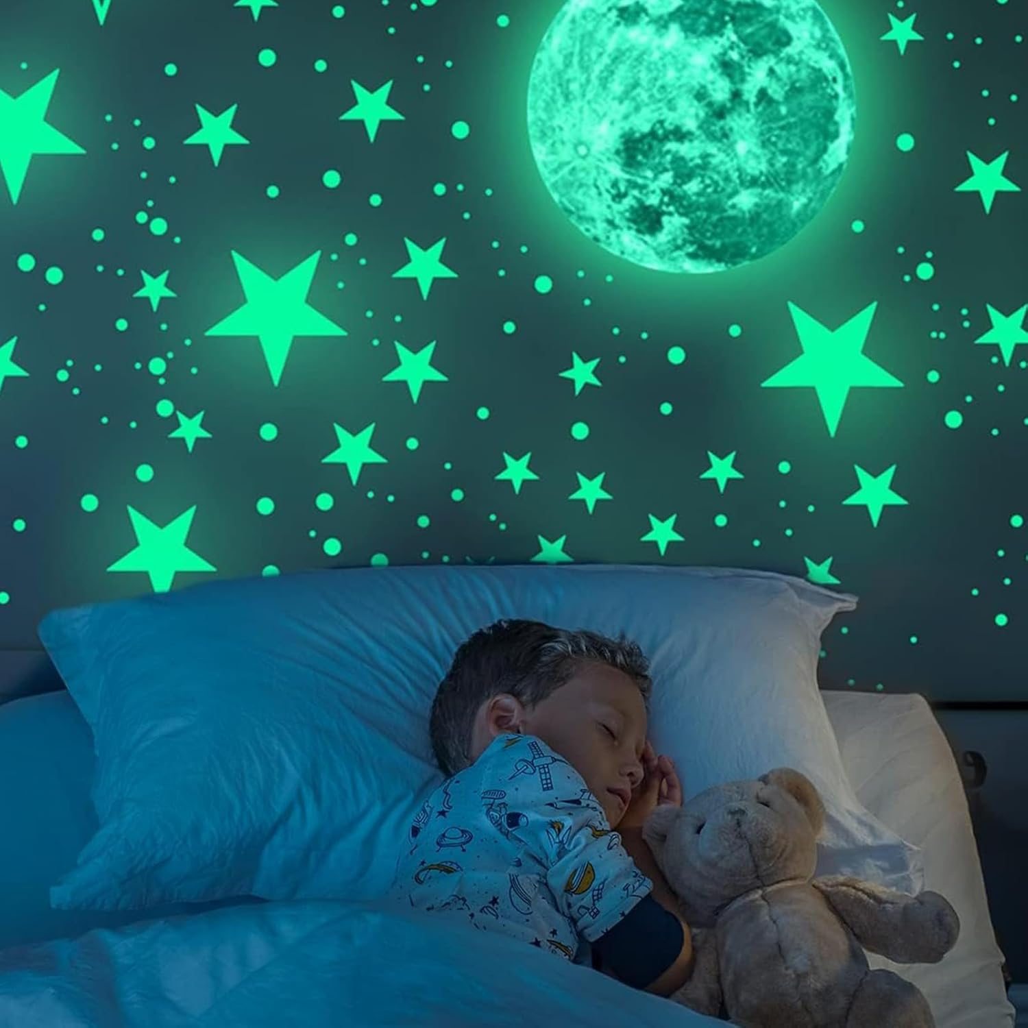 Glow in the Dark Wall Stickers,435 Pcs Glow in the Dark Stars and Moon Wall Decals,Star Stickers,For Ceiling or Walls,For Kids Boys Girl Bedroom,Bedroom Living Room Decoration (Green) image number 2