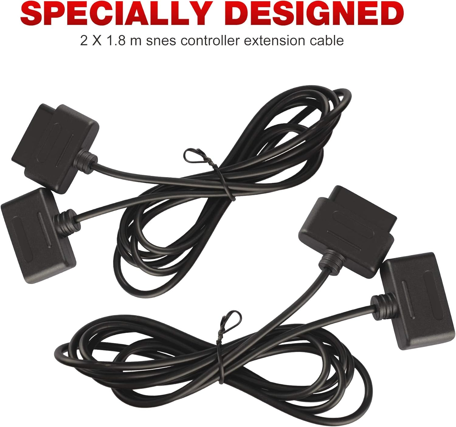 2Pack 6Ft SNES Controller Extension Cable for Retro-Bit SNES Super Nintendo Entertainment System Console image number 6