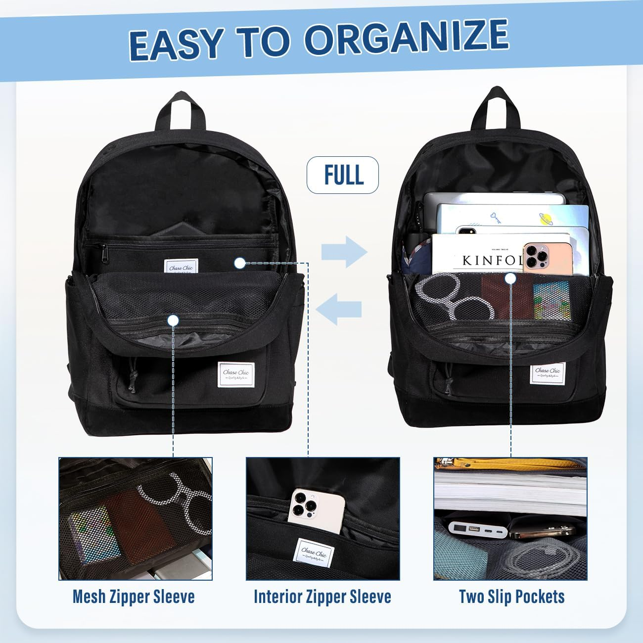 Chase Chic Backpack for Men Women, Causal Travel School Bag 15.6 Inch Lightweight Laptop Backpacks for Teenage Girls Boys image number 1