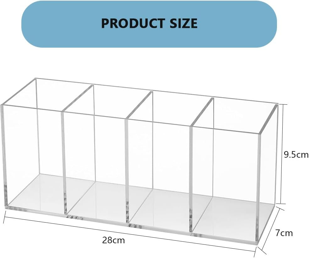 Acrylic Pen Holder with 4 Compartments &ndash; Clear Pencil & Desk Organizer for Office, Home, School image number 4