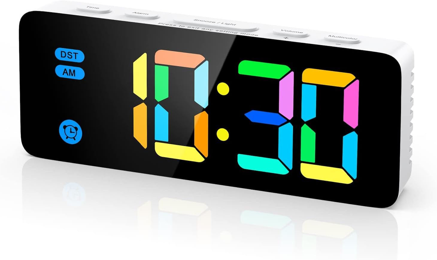 AMIR Digital Alarm Clock, Colorful LED Digital Clock with 7 RGB Digital, 4 Dimmable Backlight, 3 Adjustable Volumes, Snooze, 12/24Hr, USB Power Kids Clock for Heavy Sleepers Kids