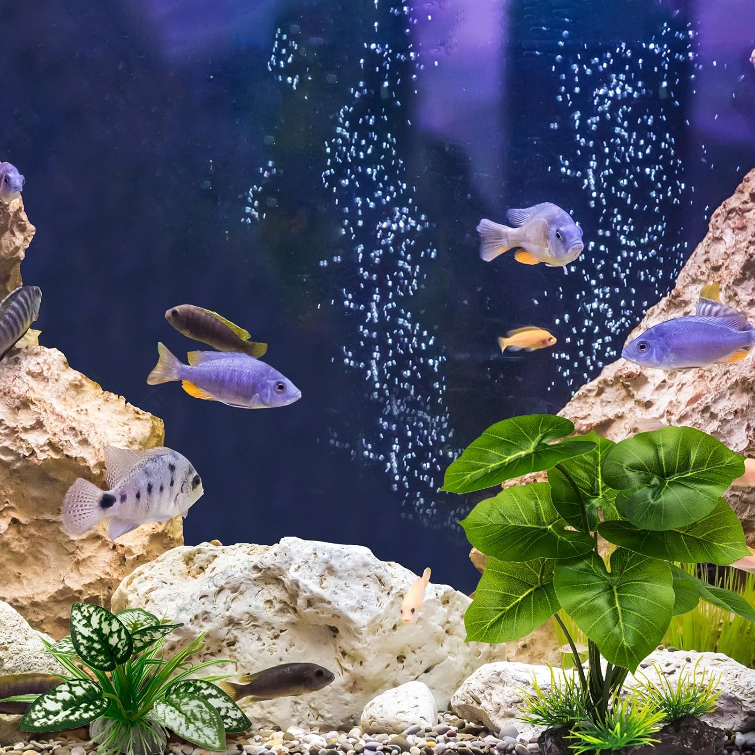 Reptile Artificial Plants, Terrarium Plants Decorations Supplies, Aquarium Fish Tank Plant, Amphibian Habitat Hideout Tank Accessories (M Set-2Pcs/D) image number 4