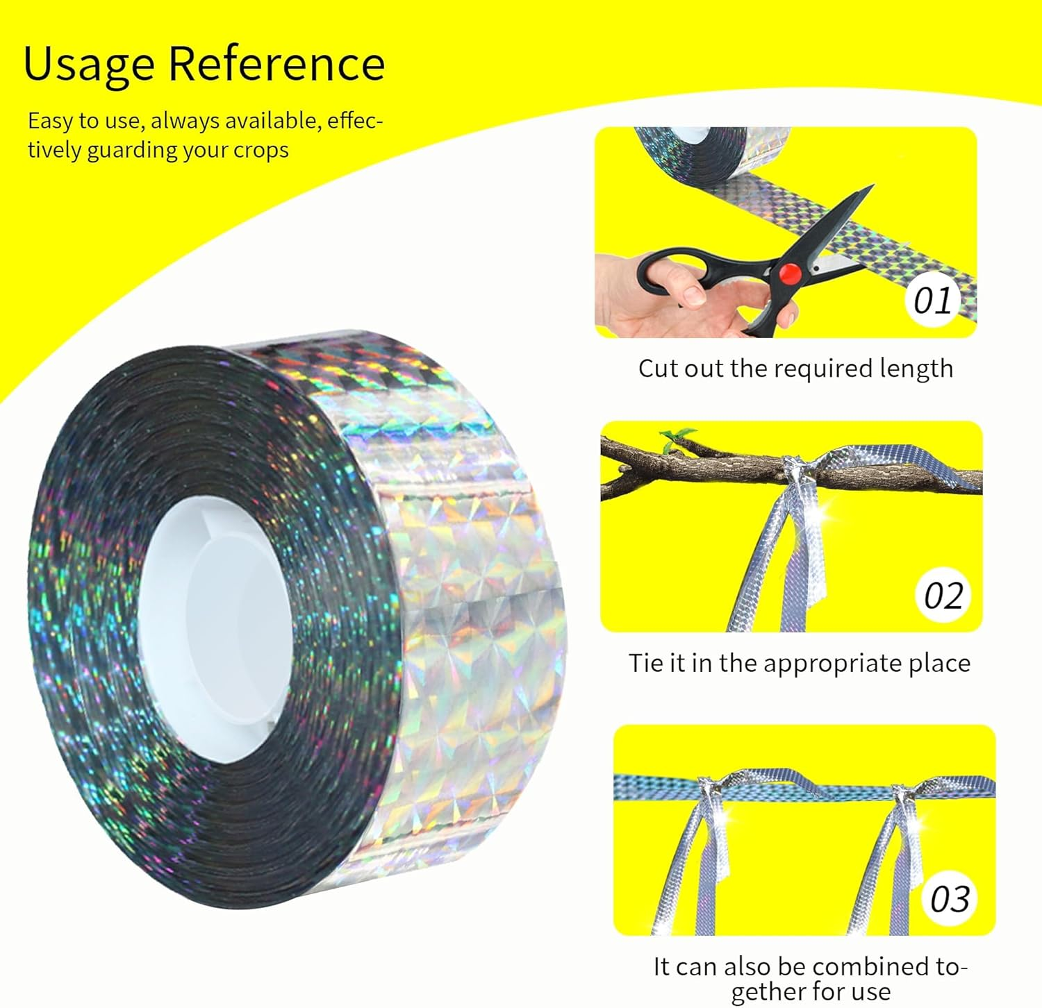 Bird Scare Tapes 500FT*2 Reflective Flash Tape for Birds, Bird Scare Device Double Side Ribbon Scare Birds Away for House, Garden, Yard, Orchard image number 4