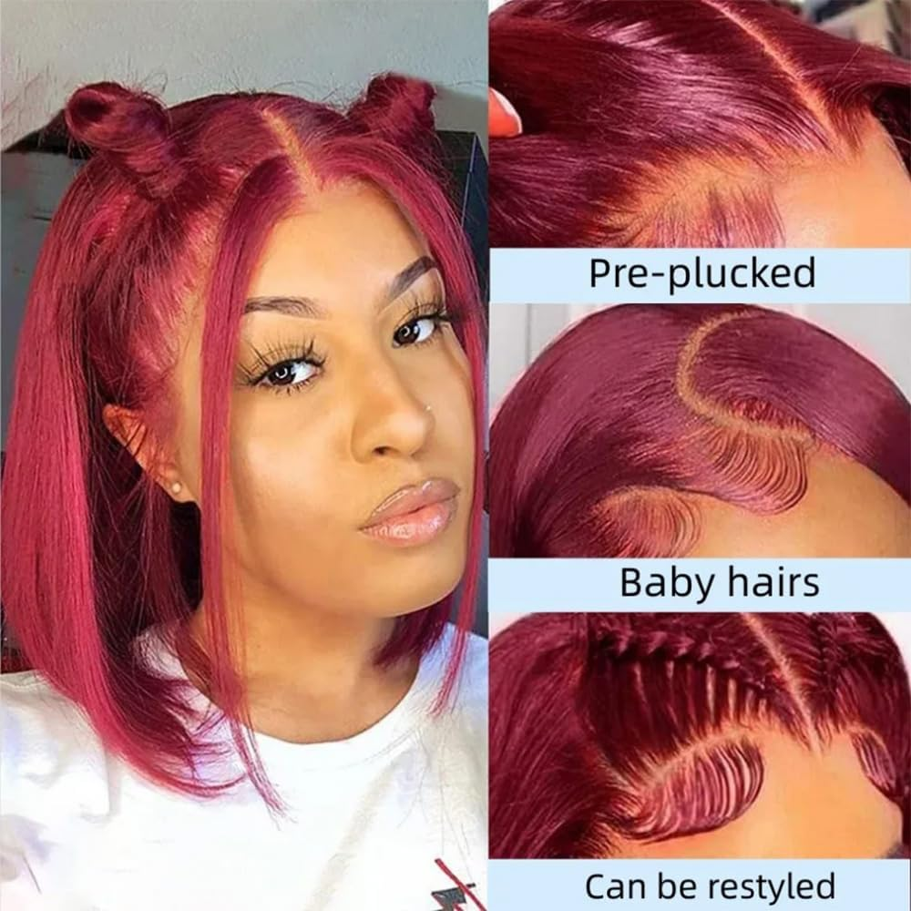 4X4 Burgundy 99J Human Hair Wigs for Black Women Glueless Pre Lined 150% Straight 10 Inch image number 5
