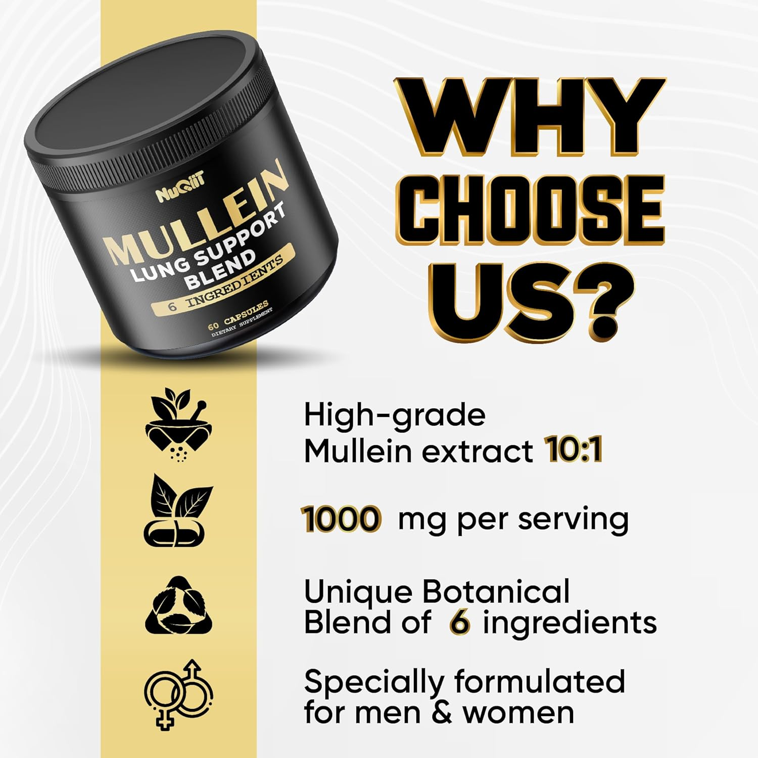 1000Mg Mullein Leaf Capsules with Cordyceps Sinensis, Bromelain, and More - Support Respiratory Health, Immune System & Body Balance - 60 Vegan Capsules image number 4