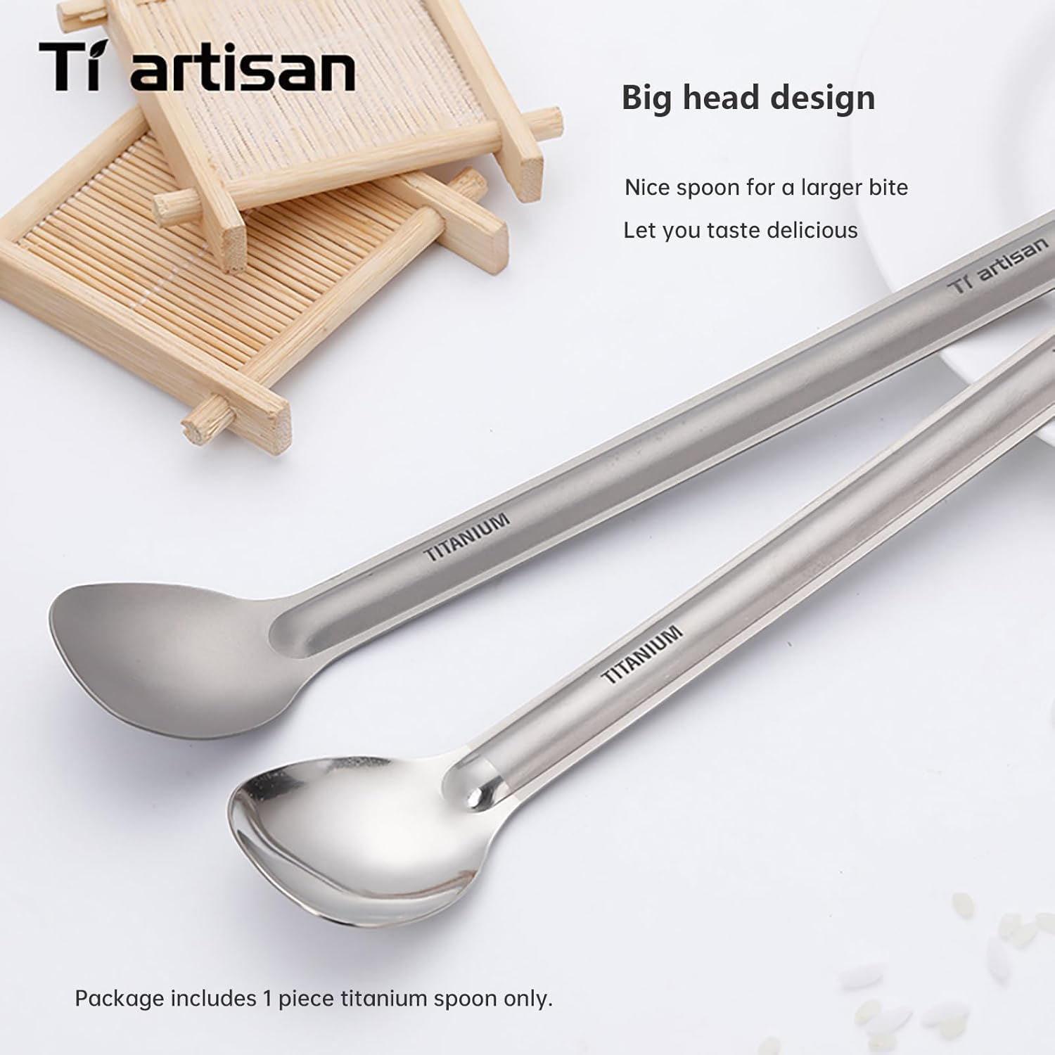 Titanium Spork Long Handle Spoon Camping Spork Ultralight Camping Utensils Ultralight Portabale Table Flatware for Outdoor Backpacking Hiking Travel Picnic with Bag (Spoon (TA8120P)) image number 6