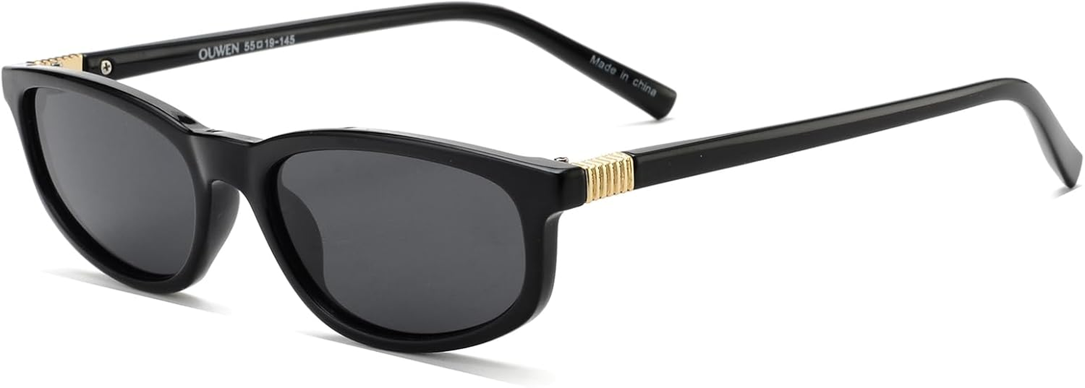 OUWEN Trendy Rectangle Polarized Sunglasses Womens Mens, Retro Designer Small Sun Glasses OW2501 - Black image number 5