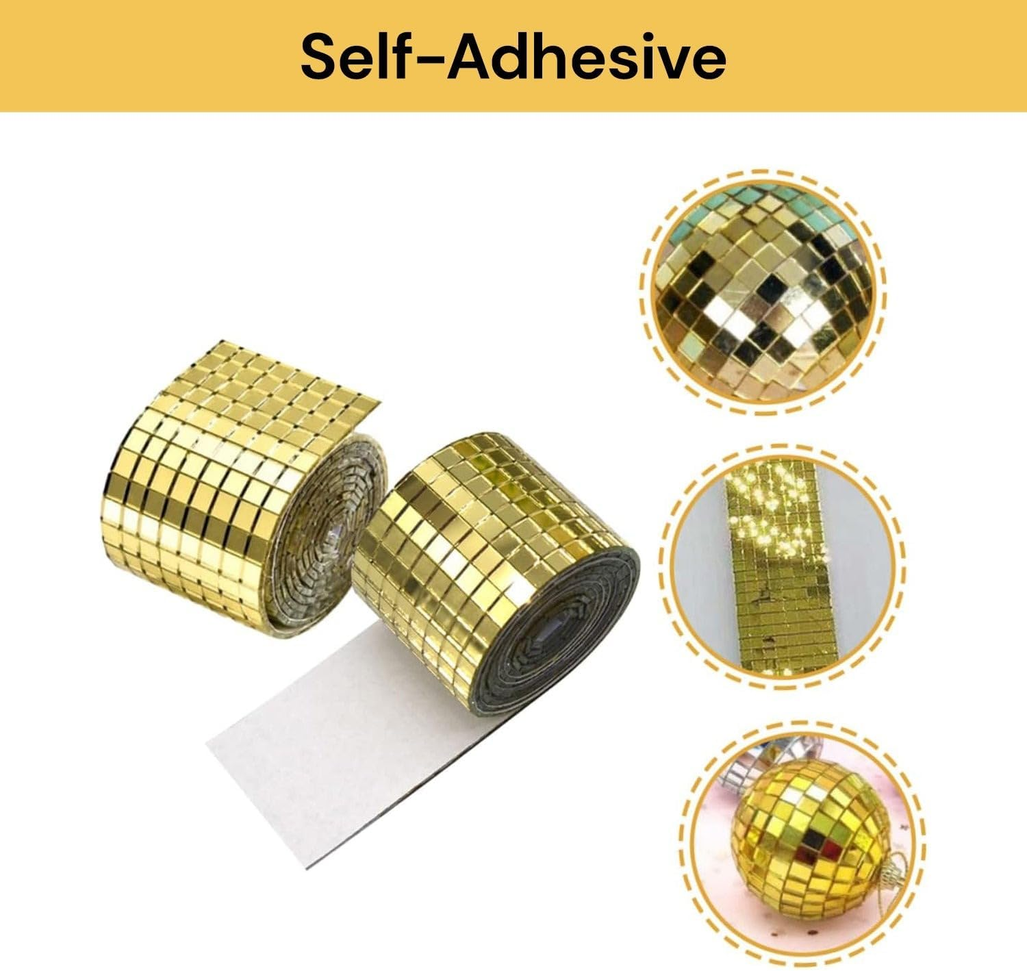 EZONEDEAL 1464 PCS Self Adhesive Mosaic Tiles, 5 X 5 Mm Disco Tiles, Square Mirror Mosaic Tiles for Interior Decoration, DIY Disco Ball Tiles, Card Making and Art Collage (Gold) - Silver image number 5