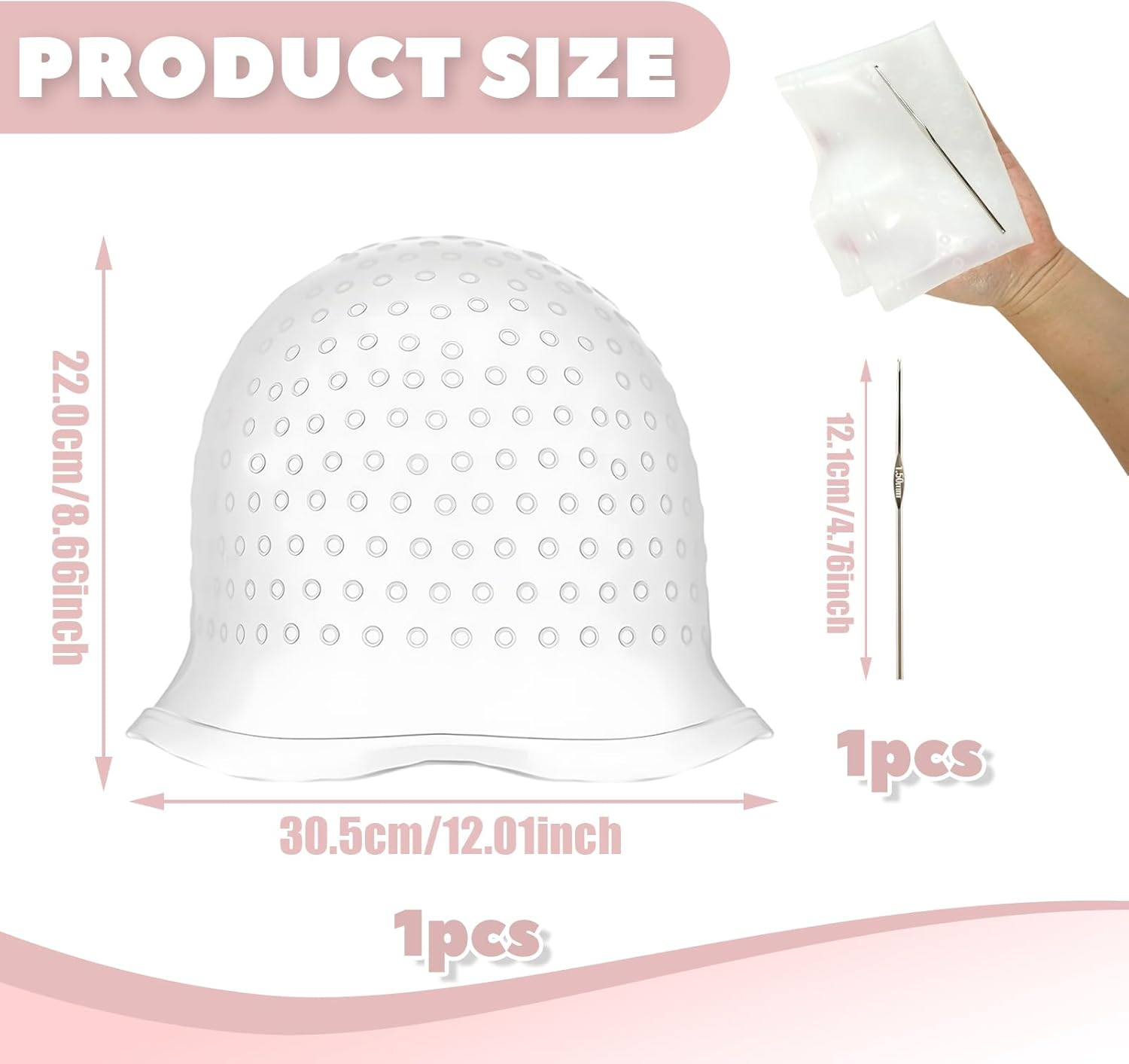 Teccfly Silicone Hair Dye Cap with Hook, Reusable Silicone Highlighted Hair Cap for Salon & Home Use, Fits Most Head Sizes (22X30.5Cm/8.7&times;12 In) image number 2