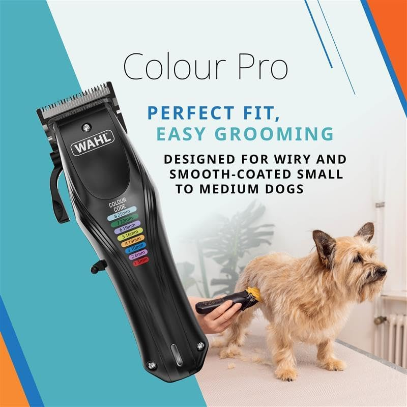 WAHL Animal Color Pro, Rechargeable Pet Clippers with Colour-Coded Attachment Combs, Full Hair Care for Dogs, Low Noise, Net Battery Operated Clippers for Dogs, Black
