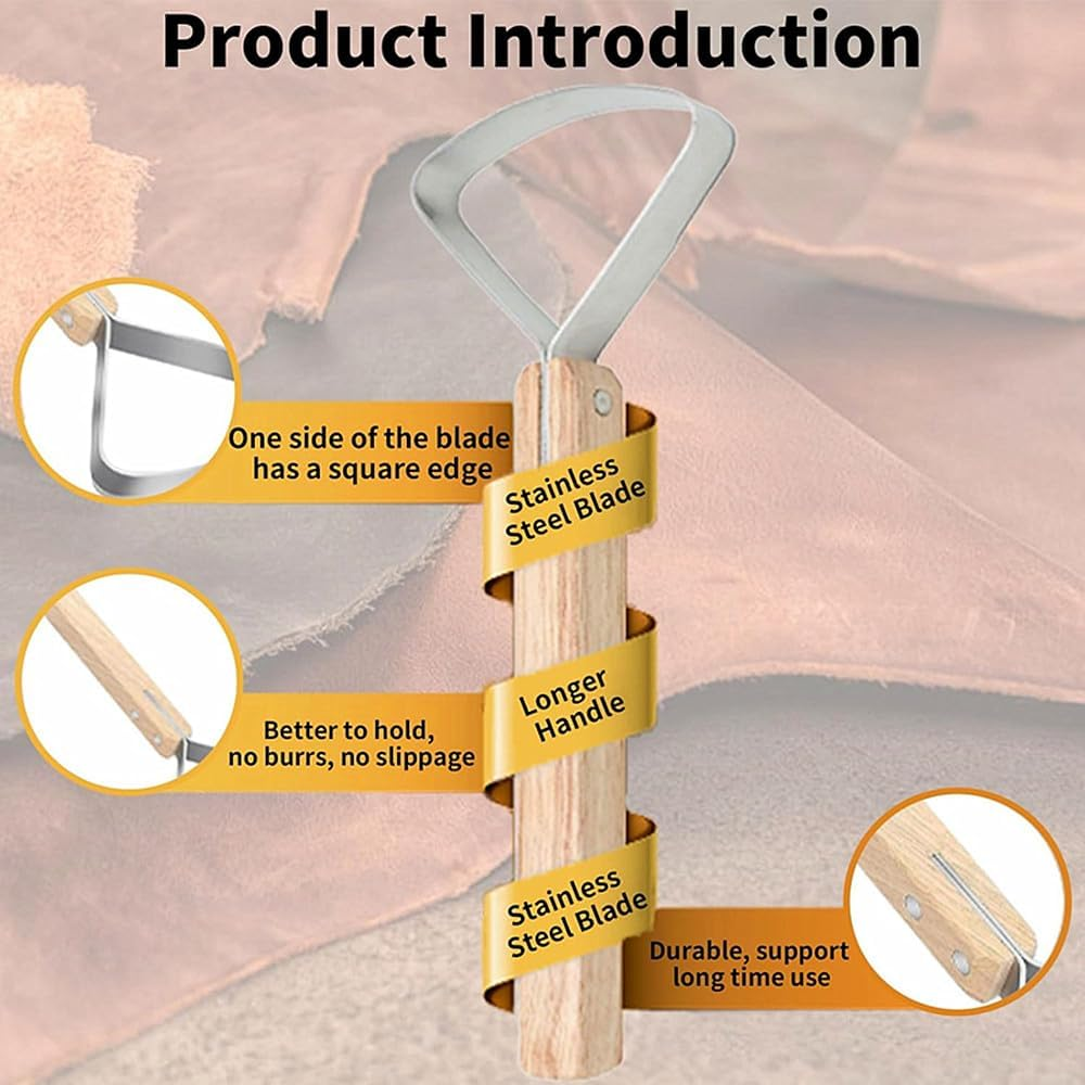 Walquicks 1PC Stainless Steel Pelt Scraper Tool - Heavy Duty Hide Flesher for Leather Making, Hide Tanning, Pelt Scraper Tool, Durable Scraper Tool Hide Tanning Kit image number 2