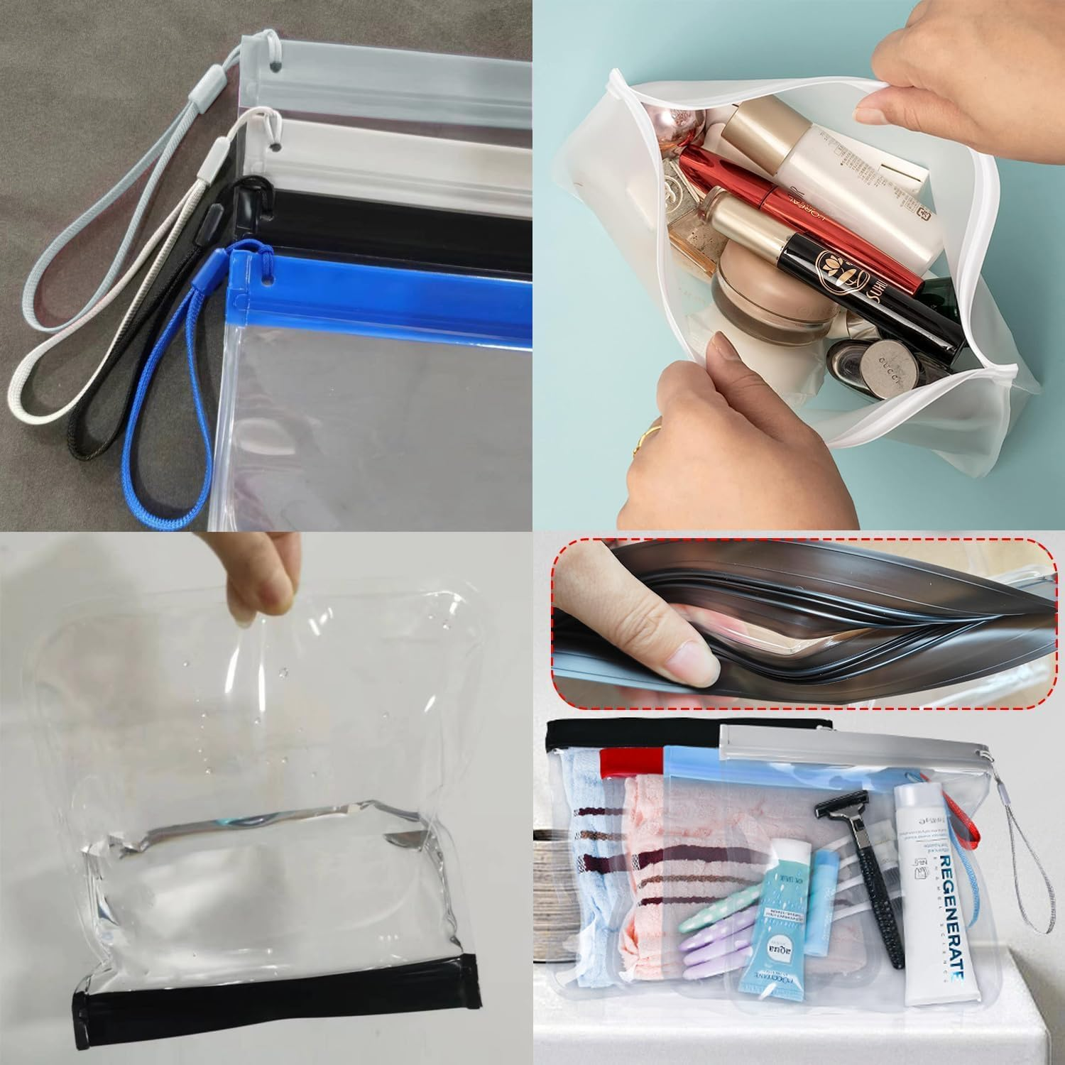 Clear Travel Toiletry Bags, TSA Approved, Quart Size Waterproof, 4-Piece Set image number 1