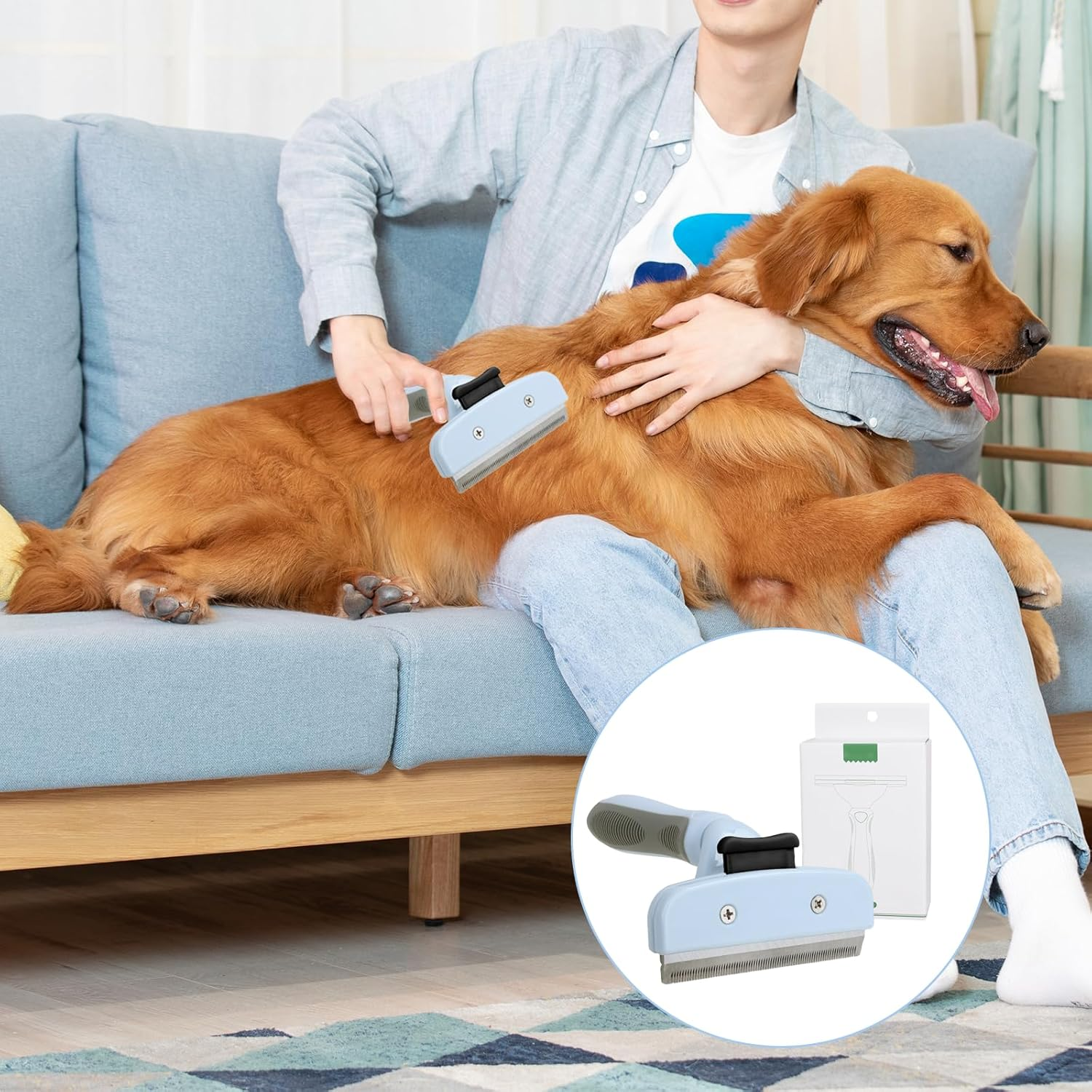 Jisrcha Undercoat Dog Brush, Undercoat Brush for Large Dogs, Fur Brush Dog with Release Button, Suitable for Short and Long Hair Dog Brush for Removing Undercoat image number 4