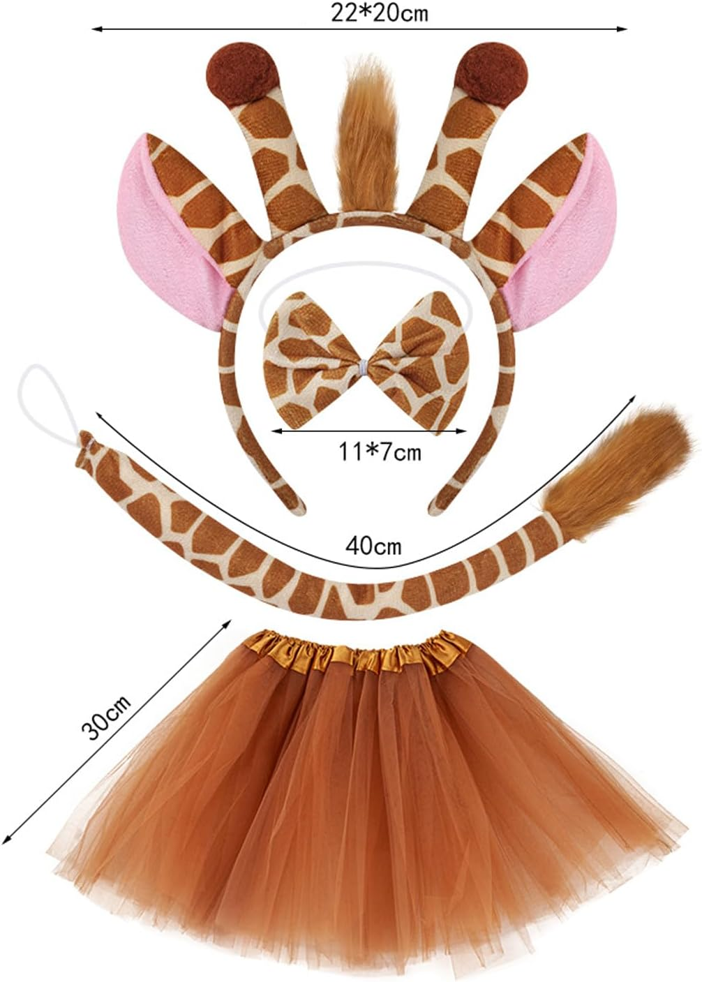 4 PCS Cute Children'S Animal Costume Set Party Decoration Including Ballet Skirt,Deer Ears and Tail,Tie,Girl Role Playing Accessory Set image number 4