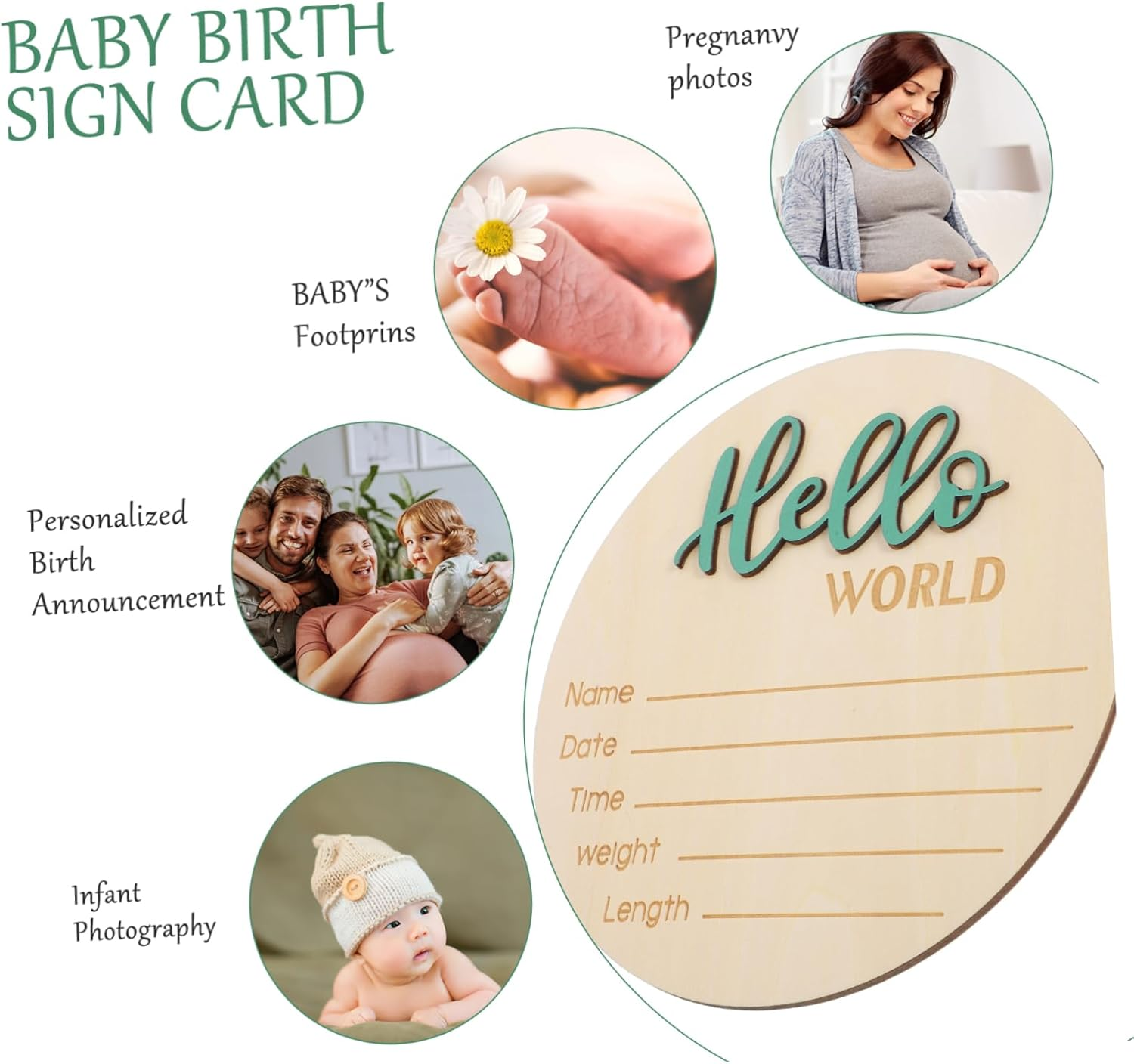 Bestonzon Wooden round Birth Announcement Sign for Newborn Photography Prop Name Plaque with Simple Design Safe Material Decorative and Easy to Use Nursery Decor image number 3