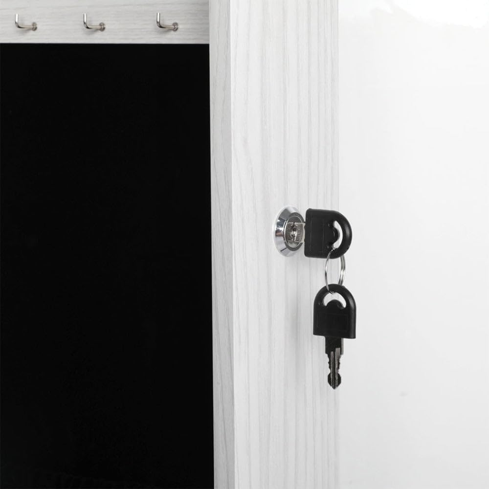 LEVEDE LED Lights Jewelry Cabinet Armoire, Lockable Jewelry Storage Organizer with Full Length Mirror, Wall/Door Mounted Dressing Mirror for Bedroom, Bathroom, Living Room (37 X 10 X 120Cm, White) image number 5