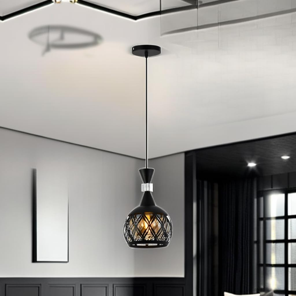 Pendant Lighting Black Chandelier Iron Glass Ceiling Hanging Lamp for Dinging Room, Living Room,Kitchen image number 4