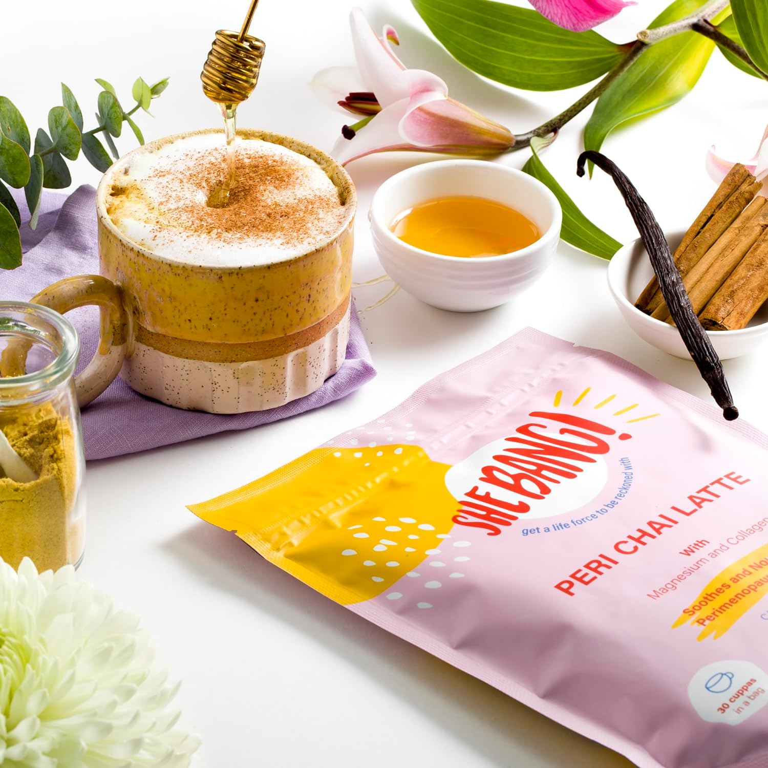 Shebang! Woman Peri Chai Latte with Magnesium and Collagen - Soothes and Nourishes Perimenopausal & Menopausal Women image number 6
