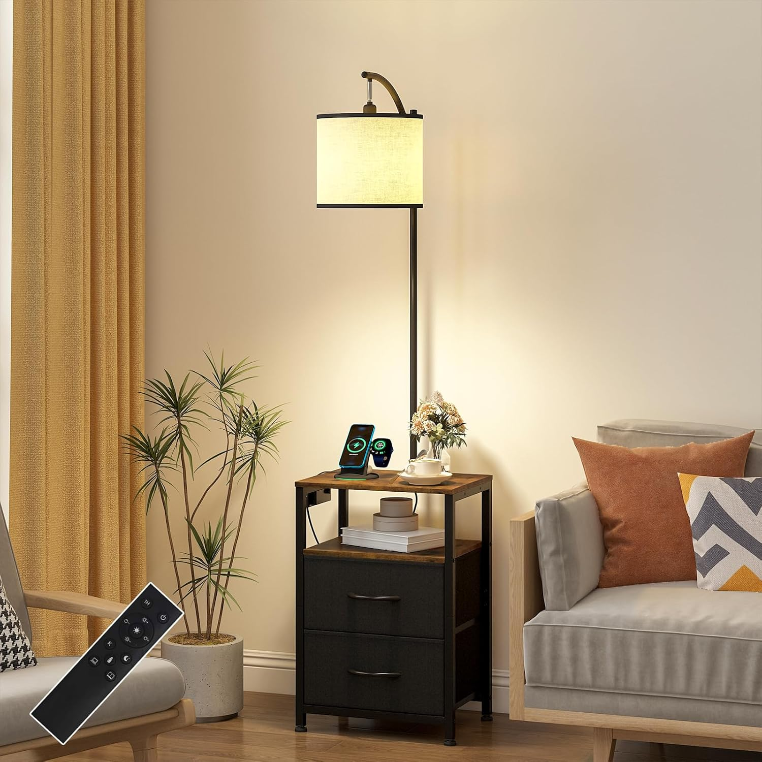 Advwin Floor Lamp with Table & 2 Drawers, End Table with 3 Color Temperature Reading Light, Side Table Lamp with USB & AC Charging Port for Living Room, Bedroom image number 5