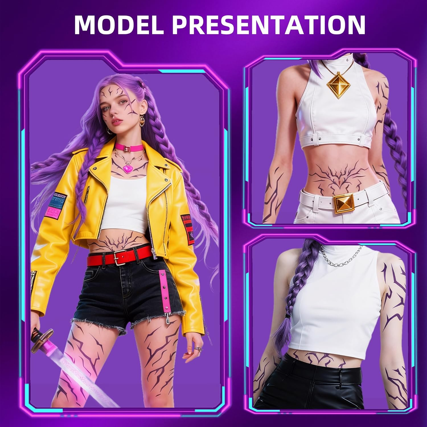 Temporary Tattoos, 8PCS Demonn Hunterrs Rumii Tattoos, Purple Tattoos for Women Men, Cosplay Tattoos Stickers, Waterproof Demonn Hunterrs Stickers Cosplay Halloween Party Costume Accessory image number 3